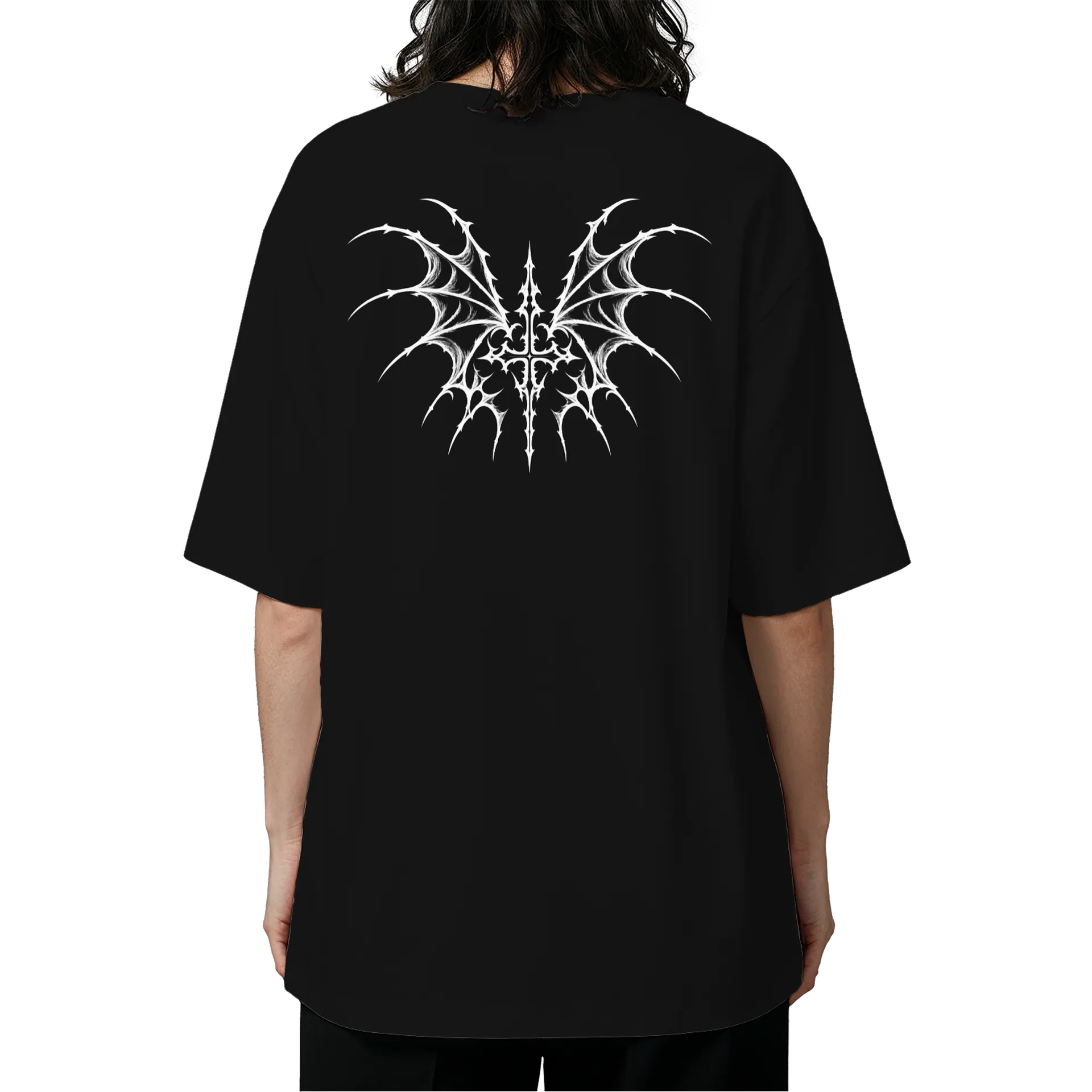 Camiseta Oversized Asa Tribal Monocromática em Cinza e - Imagem 5