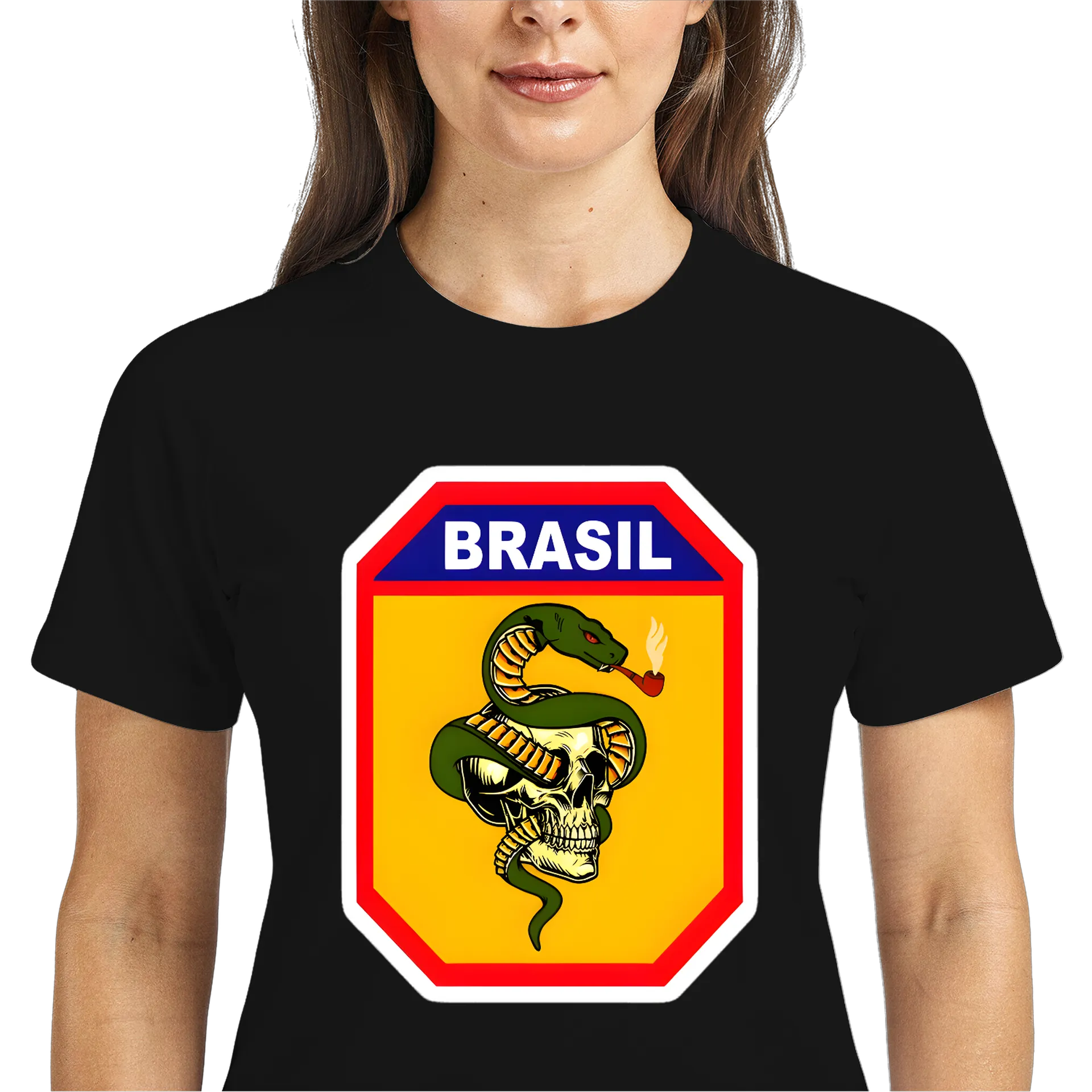 Camiseta Dry Fit Caveira com Cobra Brasil Estilo Cartoon - Imagem 3