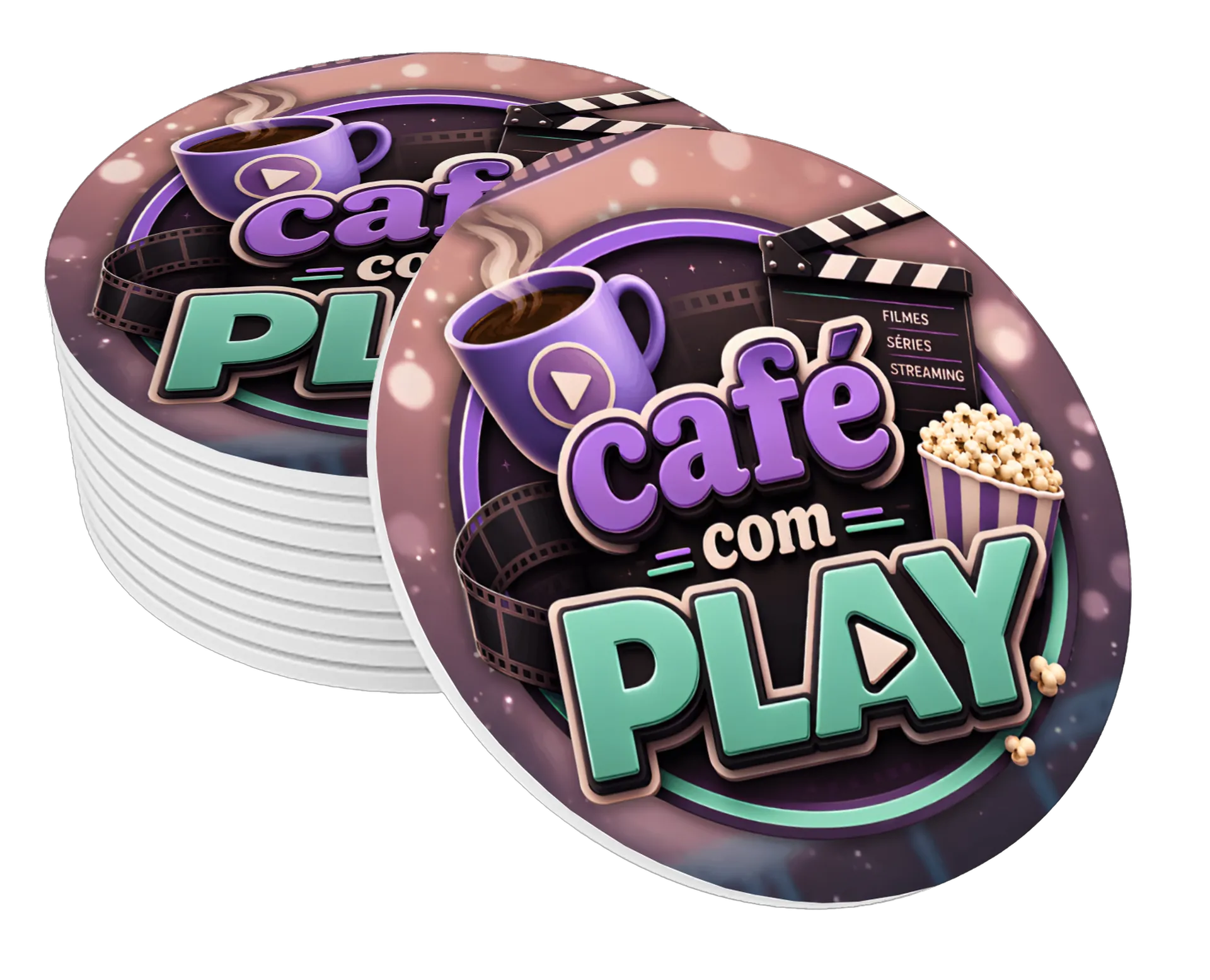 Porta-copo Café com Play Filmes e Séries MDF de Binho — imagem 1 de 3