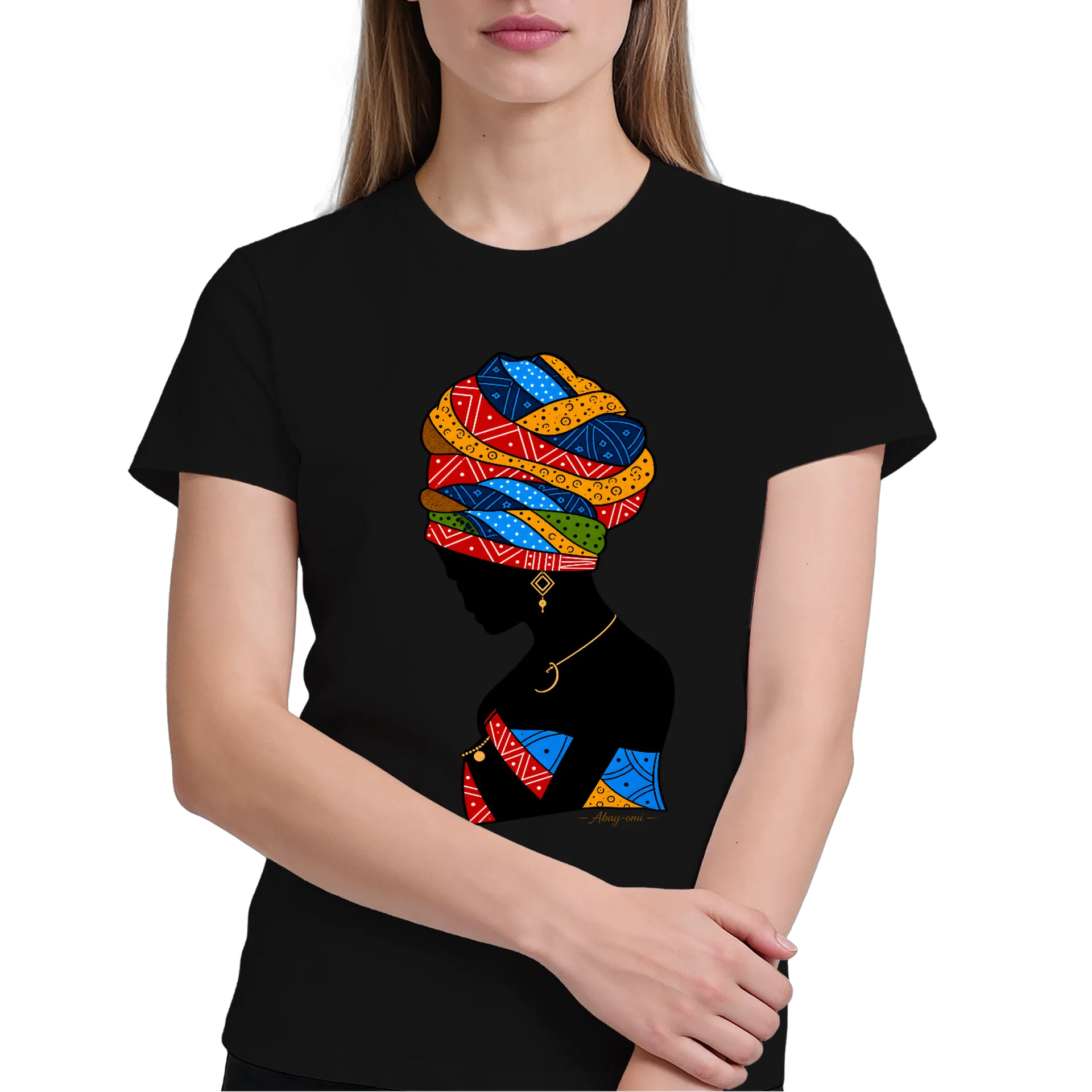 Camiseta Mulher com Turbante Colorido 100% Algodão - Imagem 3