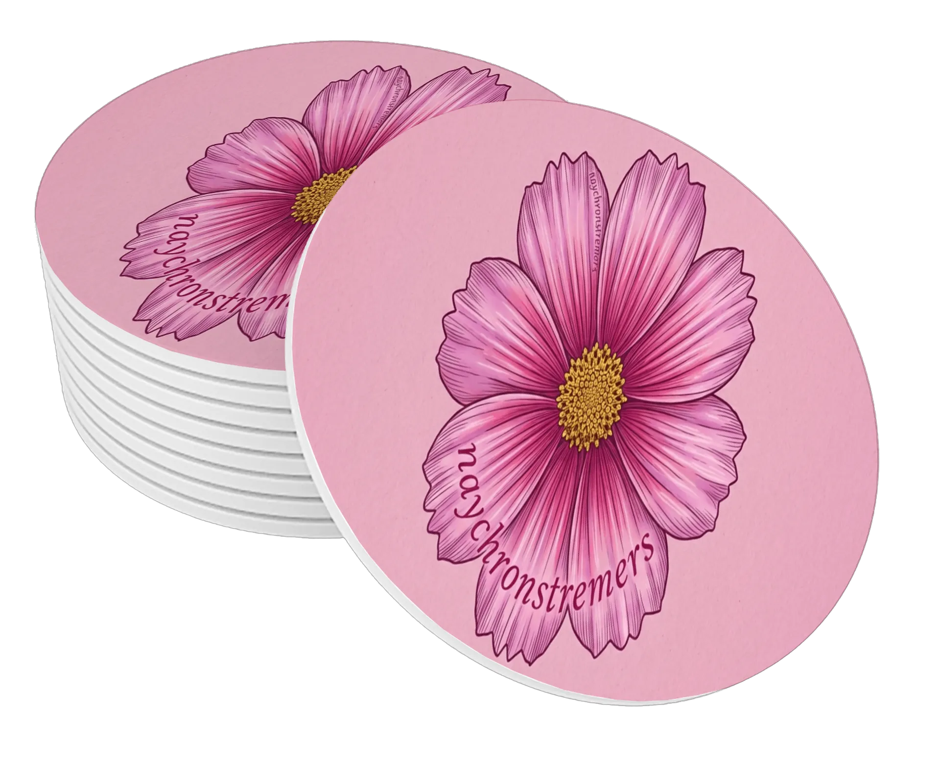 Porta-copo Flor Rosa Ilustração Botânica MDF - Imagem 1