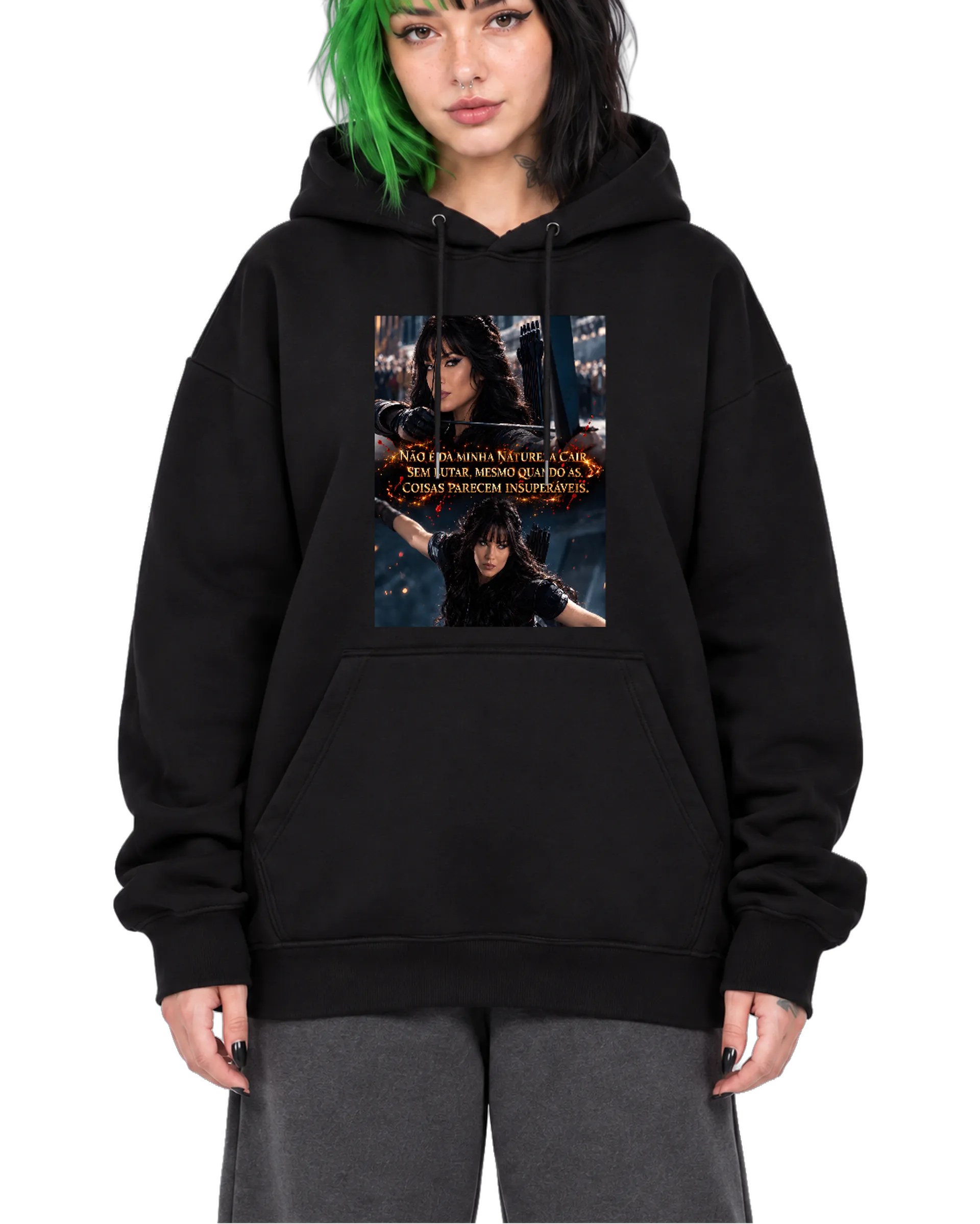Blusa Moletom Canguru Arqueira com Frase Dourada e Vermelha - Imagem 1