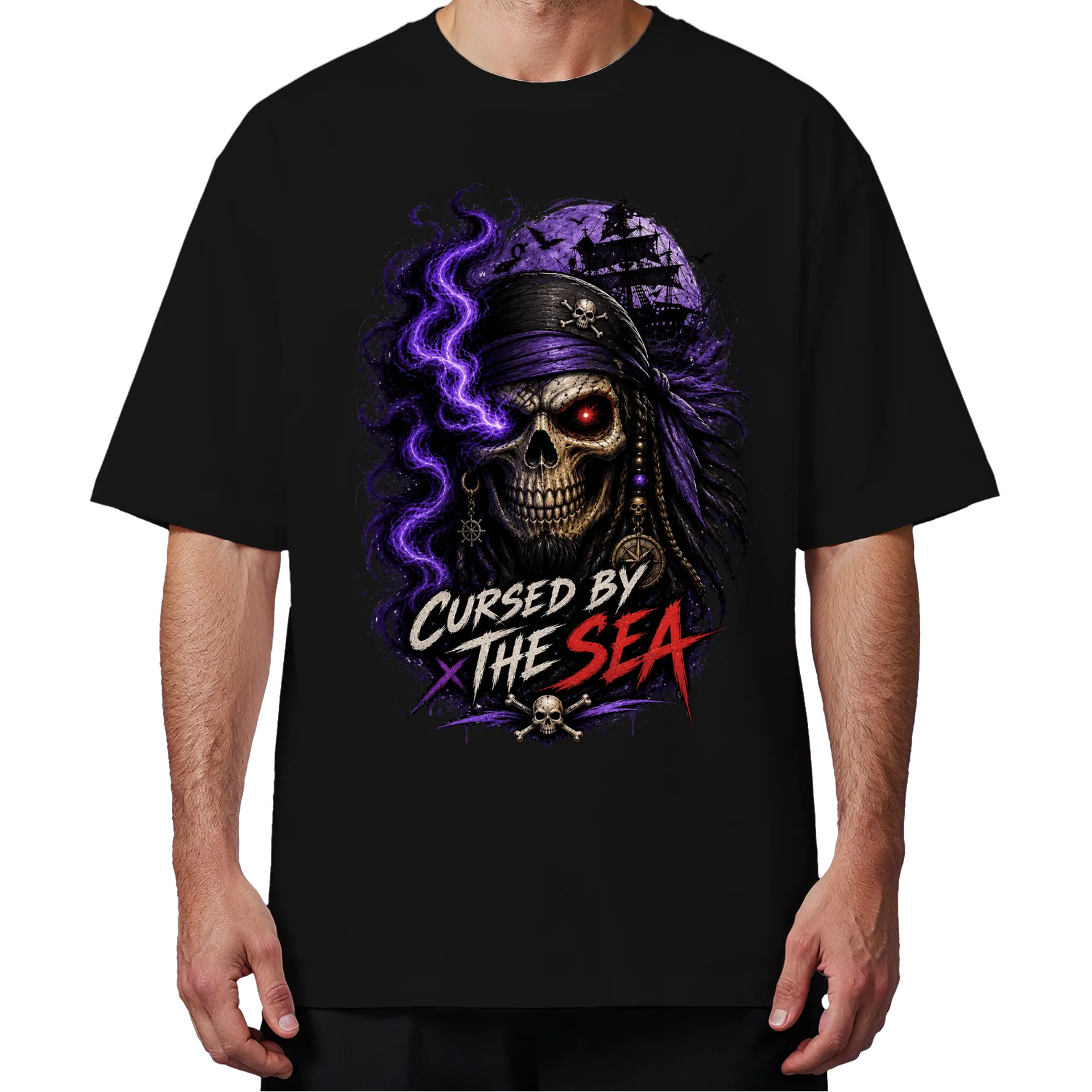 Camiseta Oversized Cursed by the Sea - Esqueleto - Imagem 4