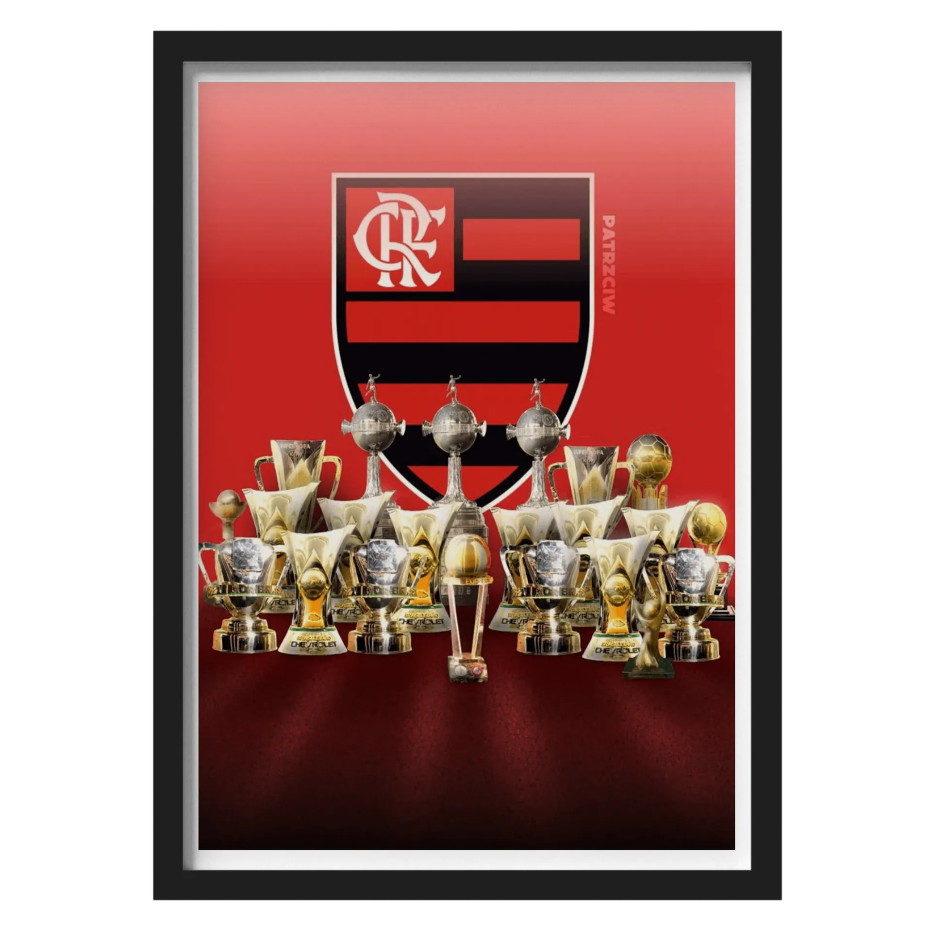 Quadro Escudo do Flamengo com Troféus A3 com Vidro - Imagem 1