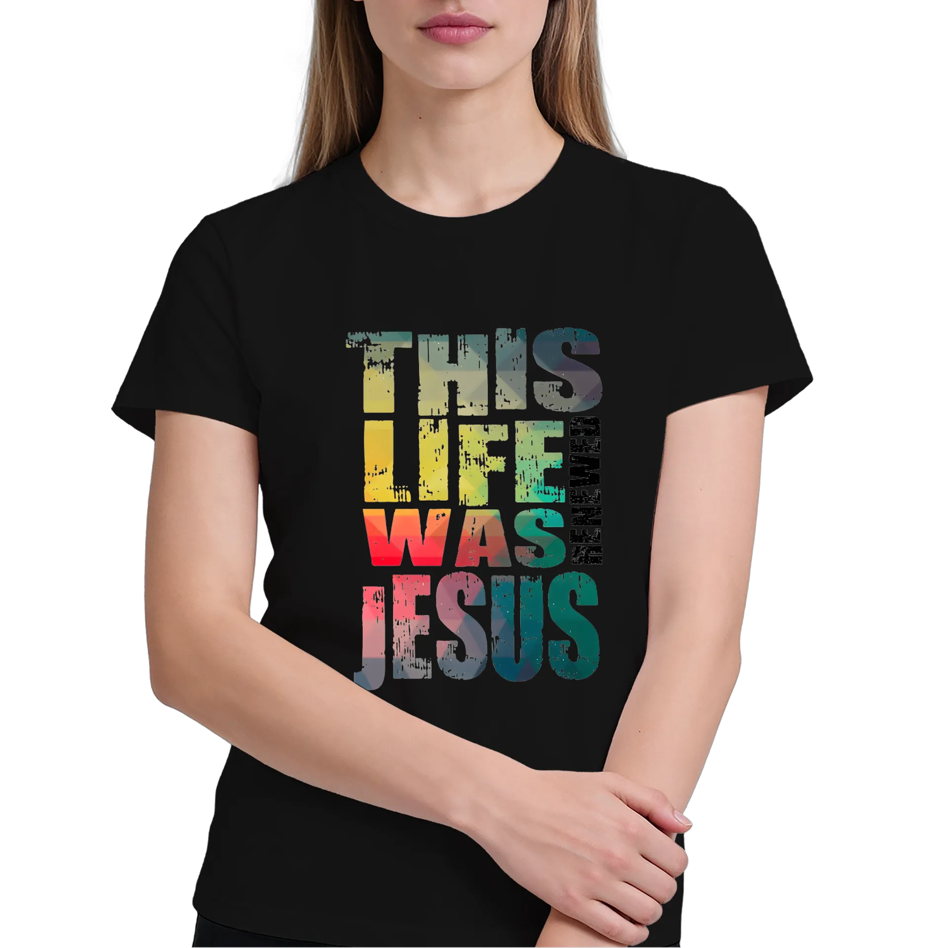Camiseta Estampa Tipográfica This Life Was Jesus Colorida de psbwellington — imagem 3 de 6