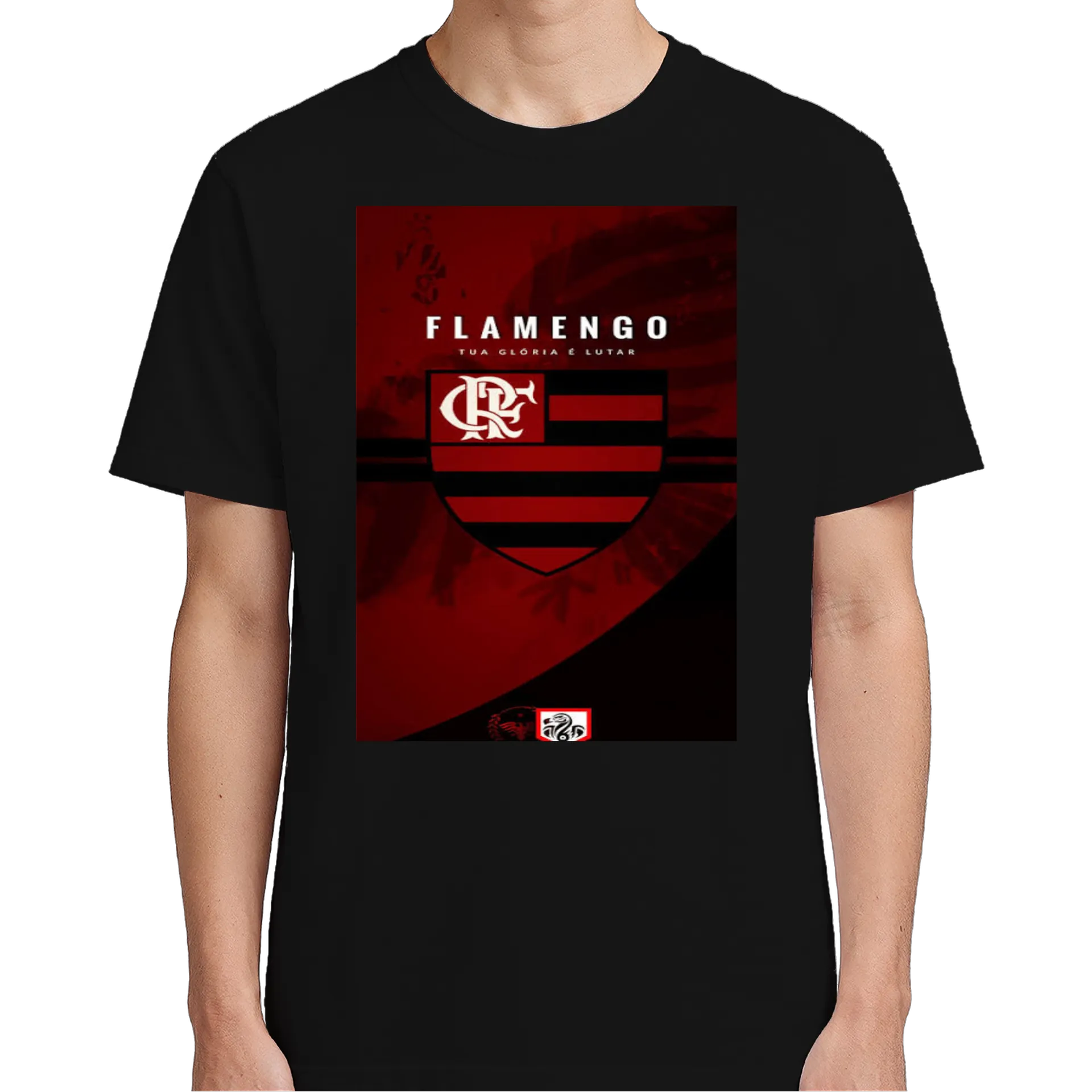 Camiseta Escudo Flamengo Listras Vermelhas e Pretas 100% - Imagem 4