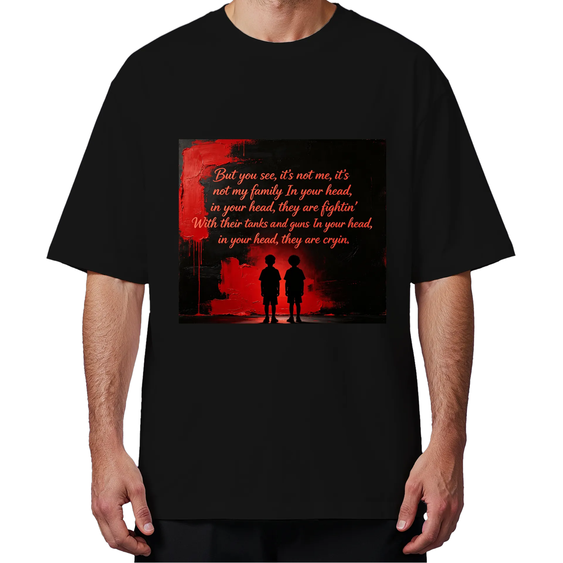 Camiseta Oversized Texto Poético Estampa Vermelho Preto - Imagem 4