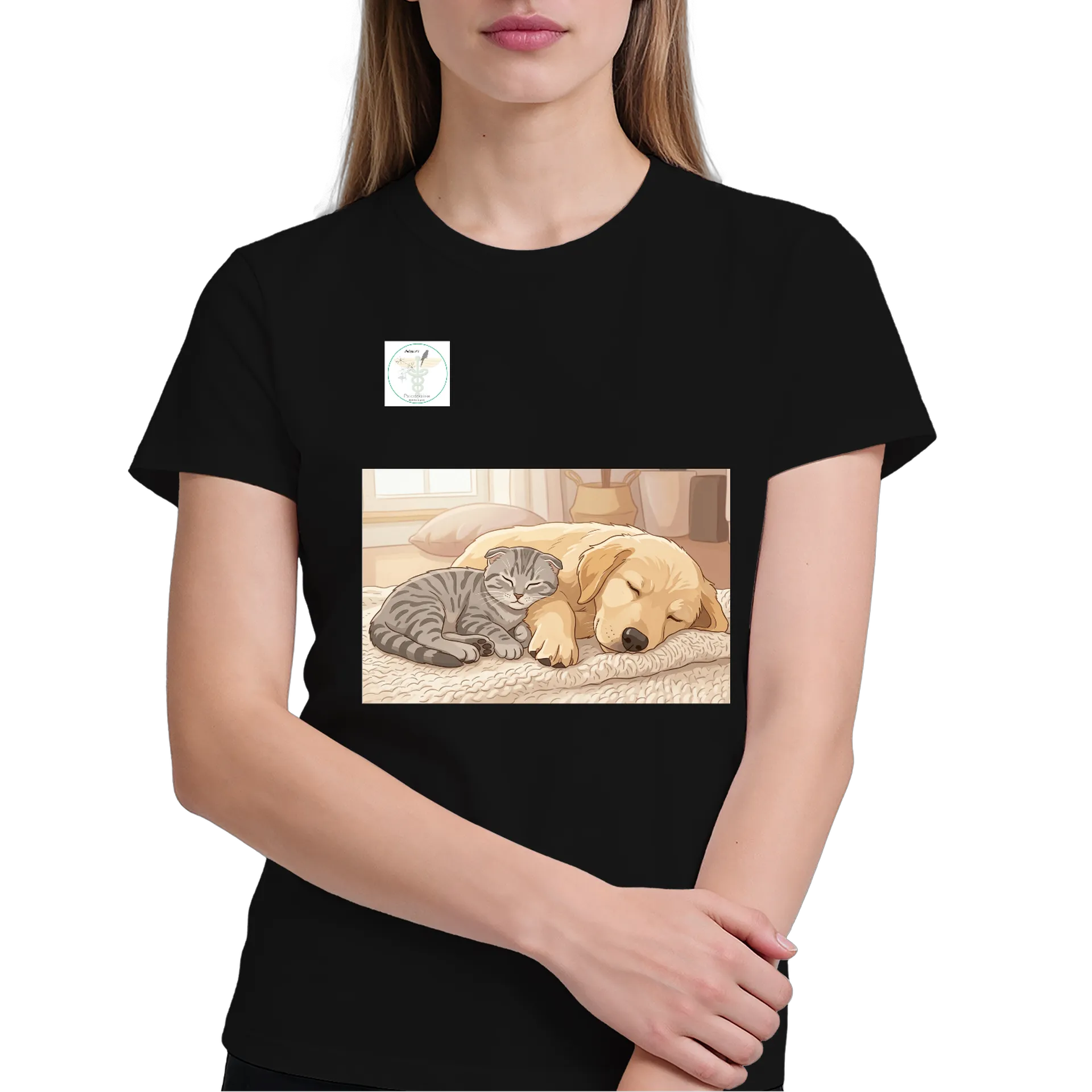 Camiseta Gato e Cachorro Dormindo 100% Algodão - Imagem 4