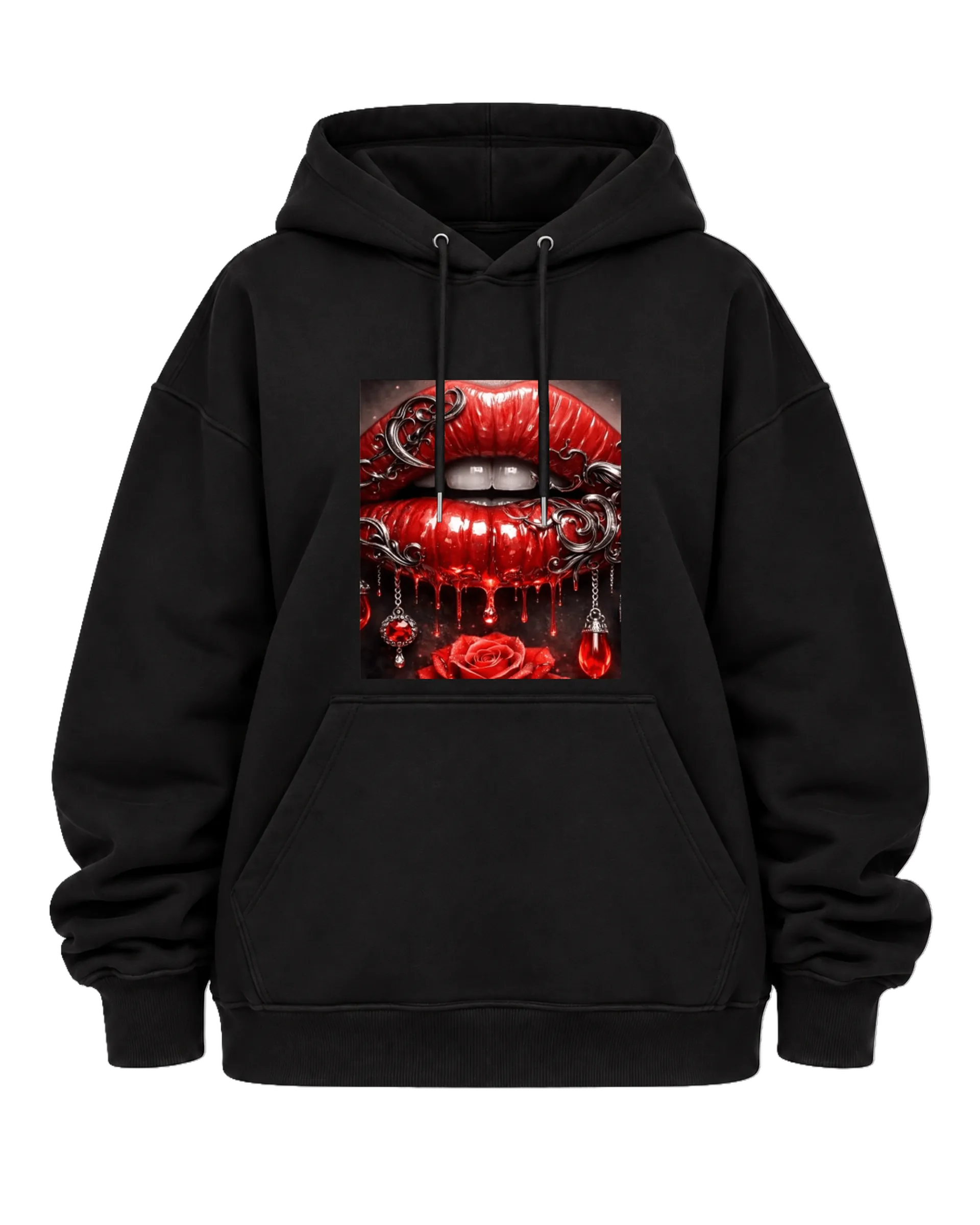 Blusa Moletom Canguru Estampa Gótica de Lábios e Garagem - Imagem 5