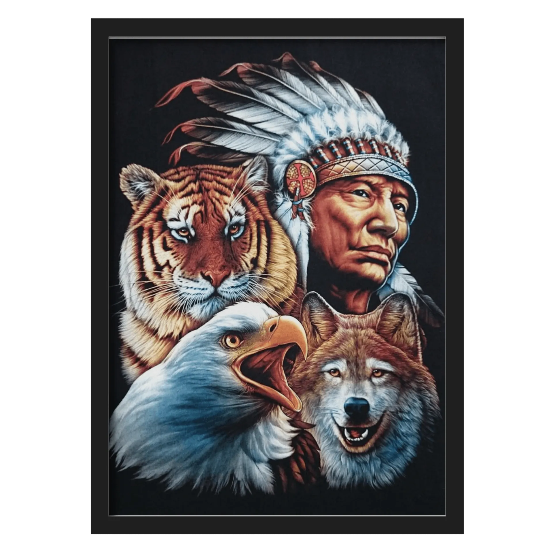 Quadro A3 personalizado Com Vidro:Índio, Tigre, Lobo e Águia de Lopes Estampas Clássicas  — imagem 1 de 3