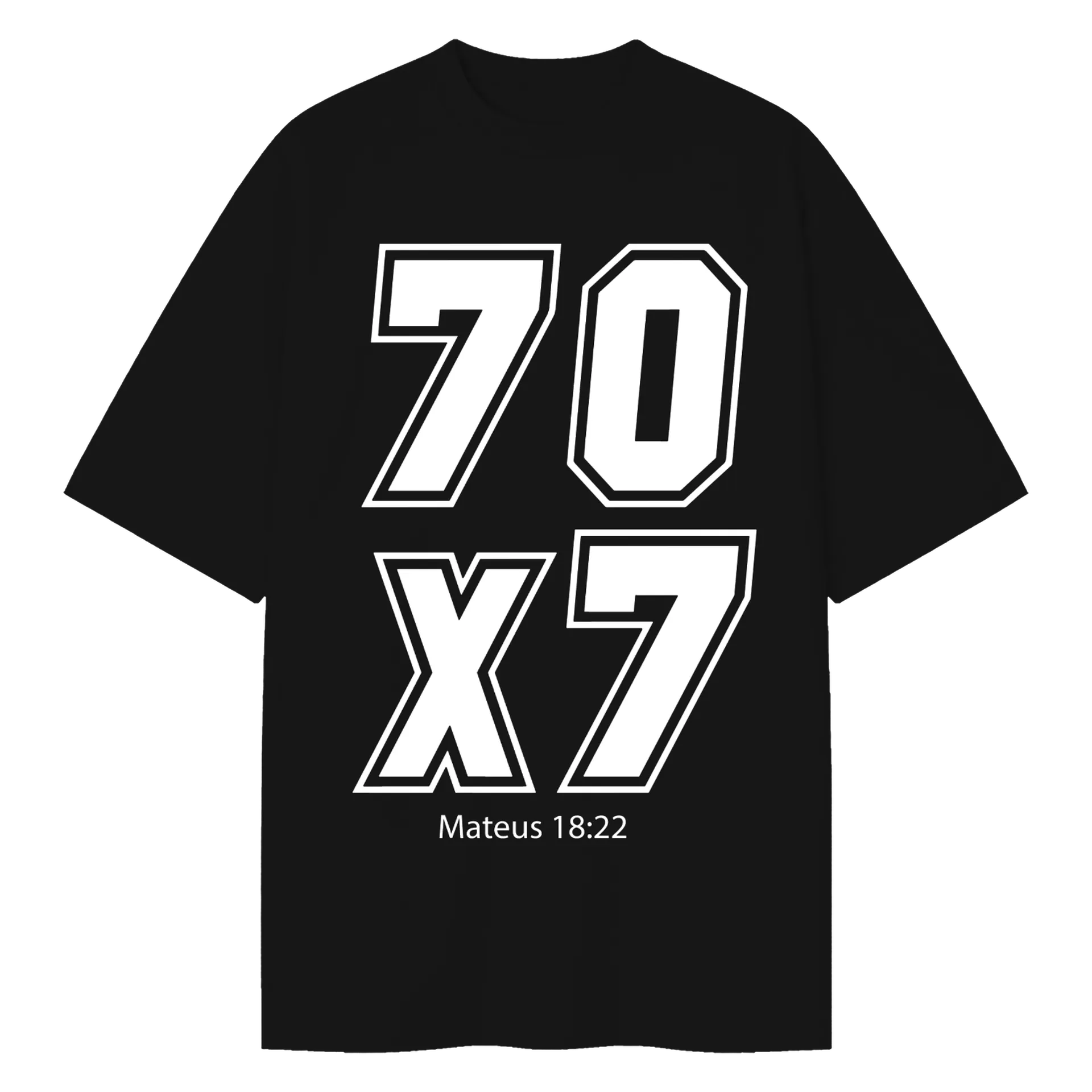 Camiseta Oversized Estampa 70x7 Mateus 18:22 Preto de Redeem Wear