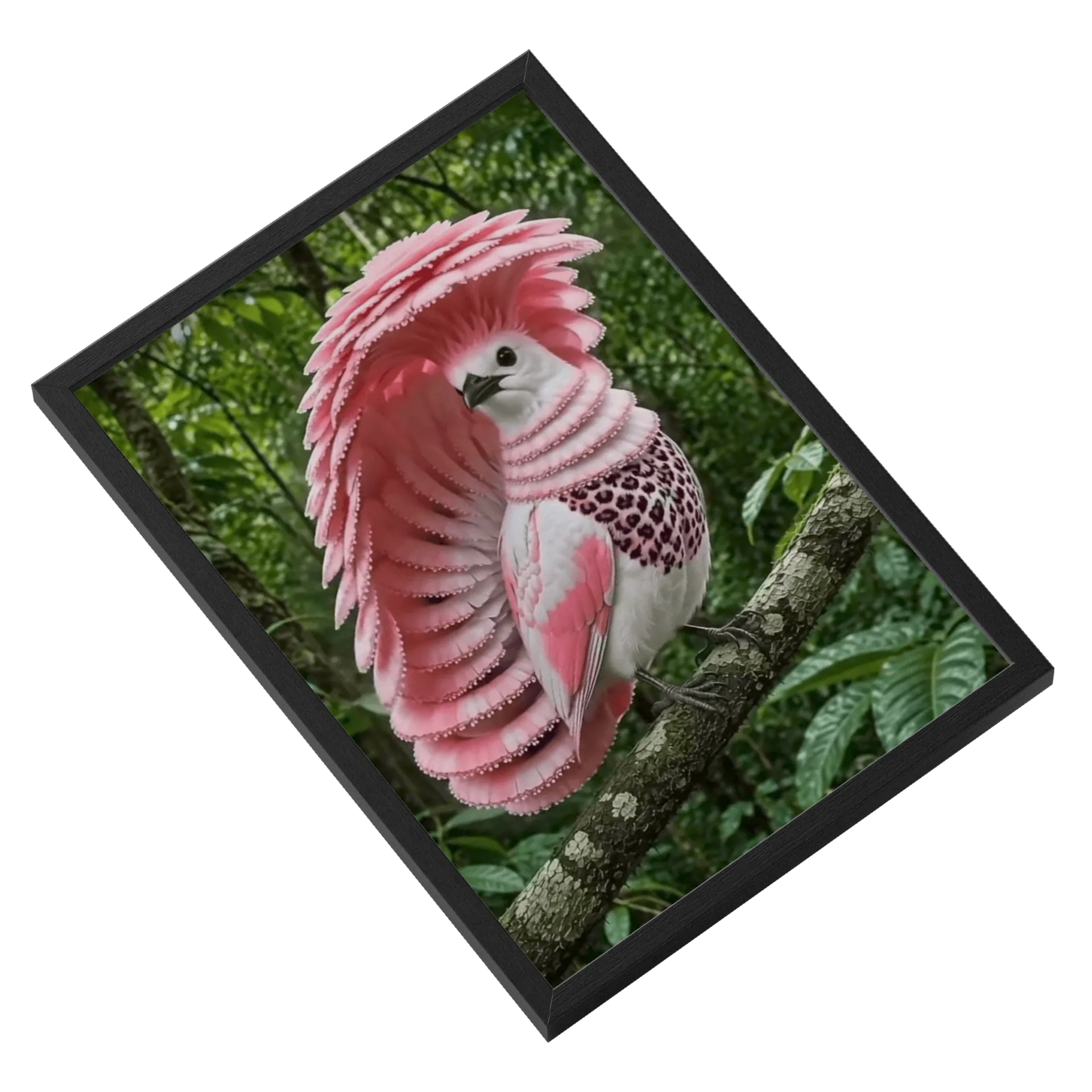 Quadro Ave Fantástica Plumagem Rosa na Floresta A3 - Imagem 2