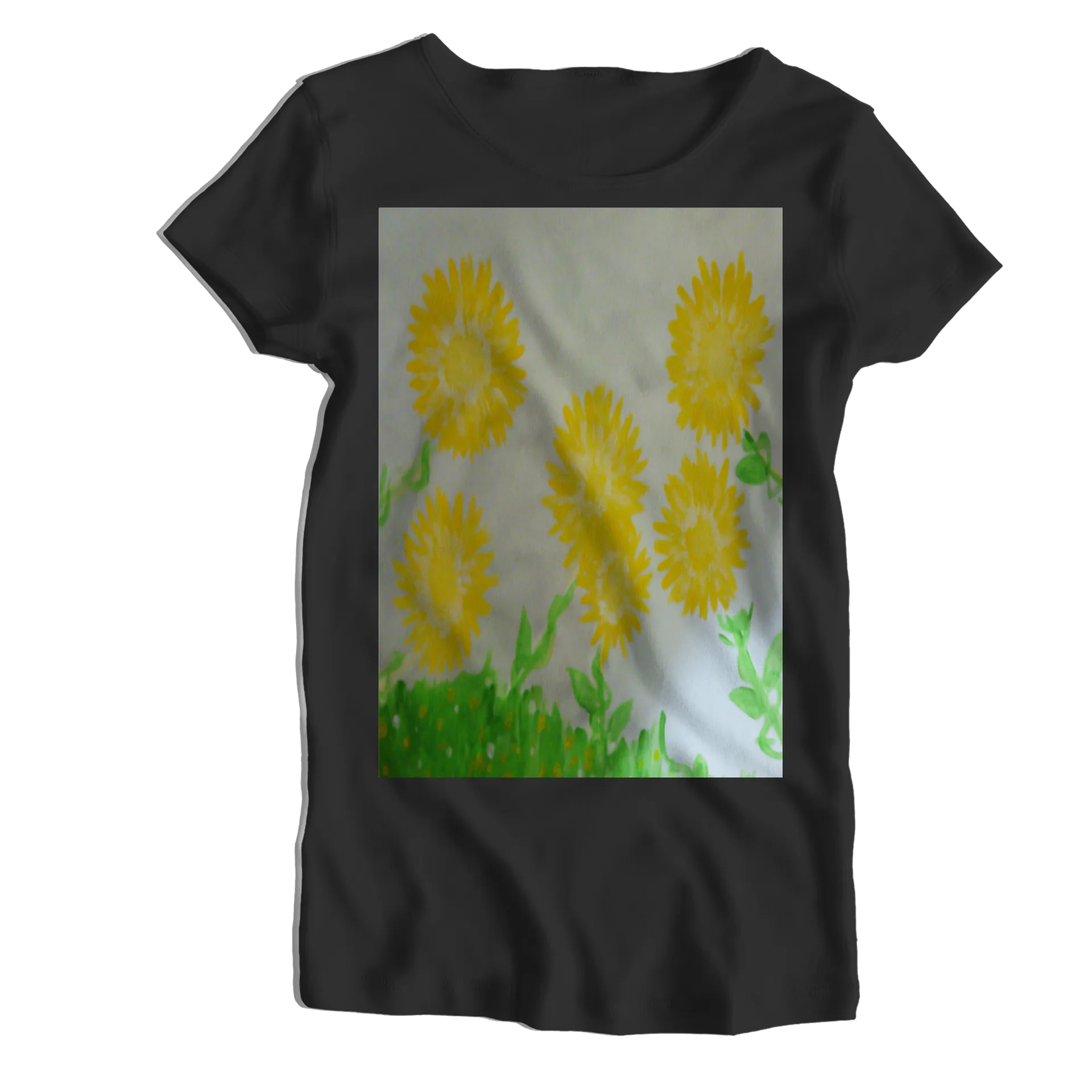 Camiseta Babylook Flores Amarelas Pintura 100% Algodão - Imagem 1