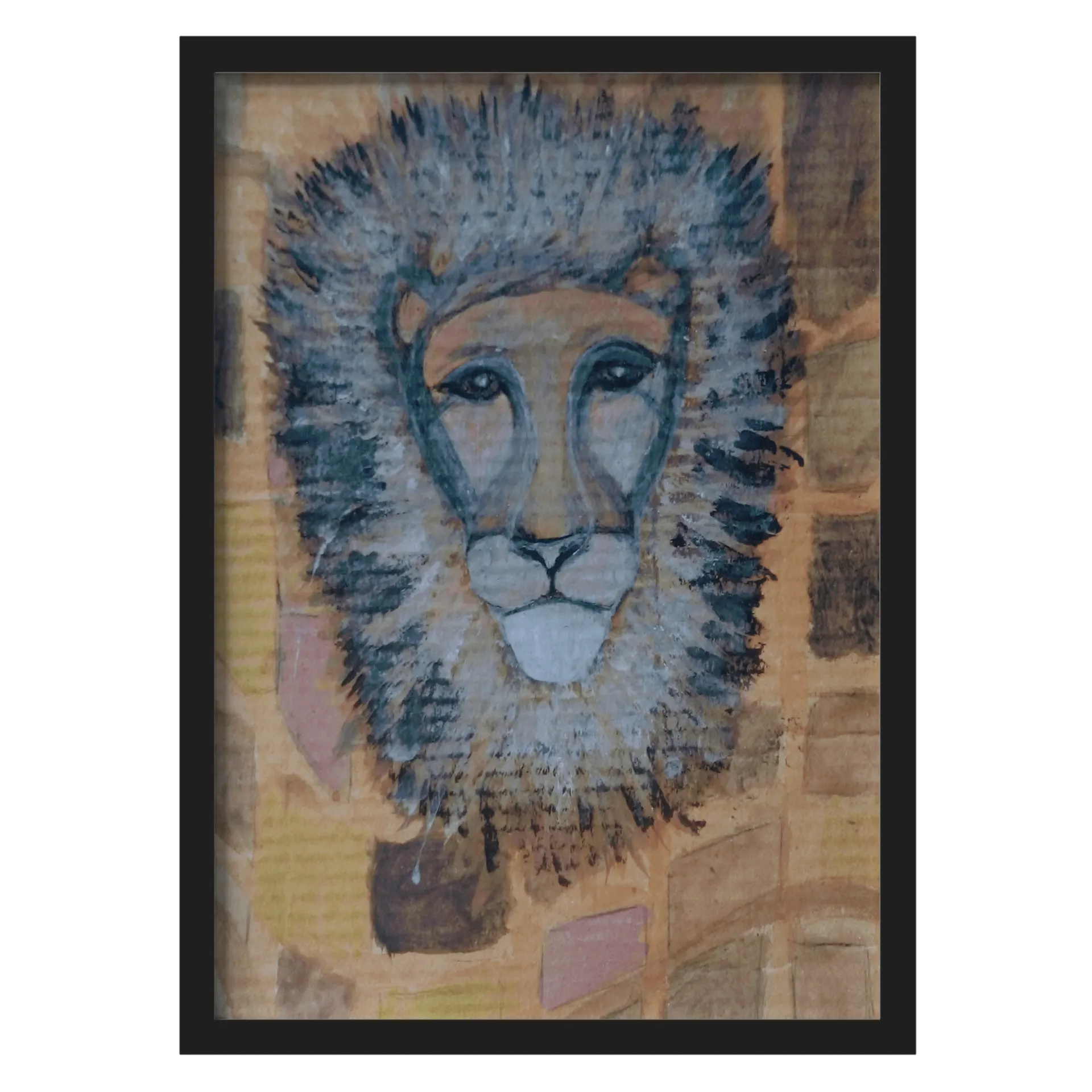 Quadro Leão Pintura Expressiva Tons Terrosos A3 - Imagem 1