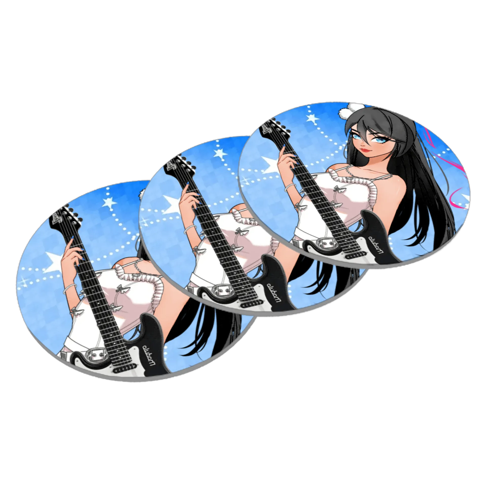 Porta-copo Arte Guitarista Anime MDF de Lady Siam — imagem 2 de 3