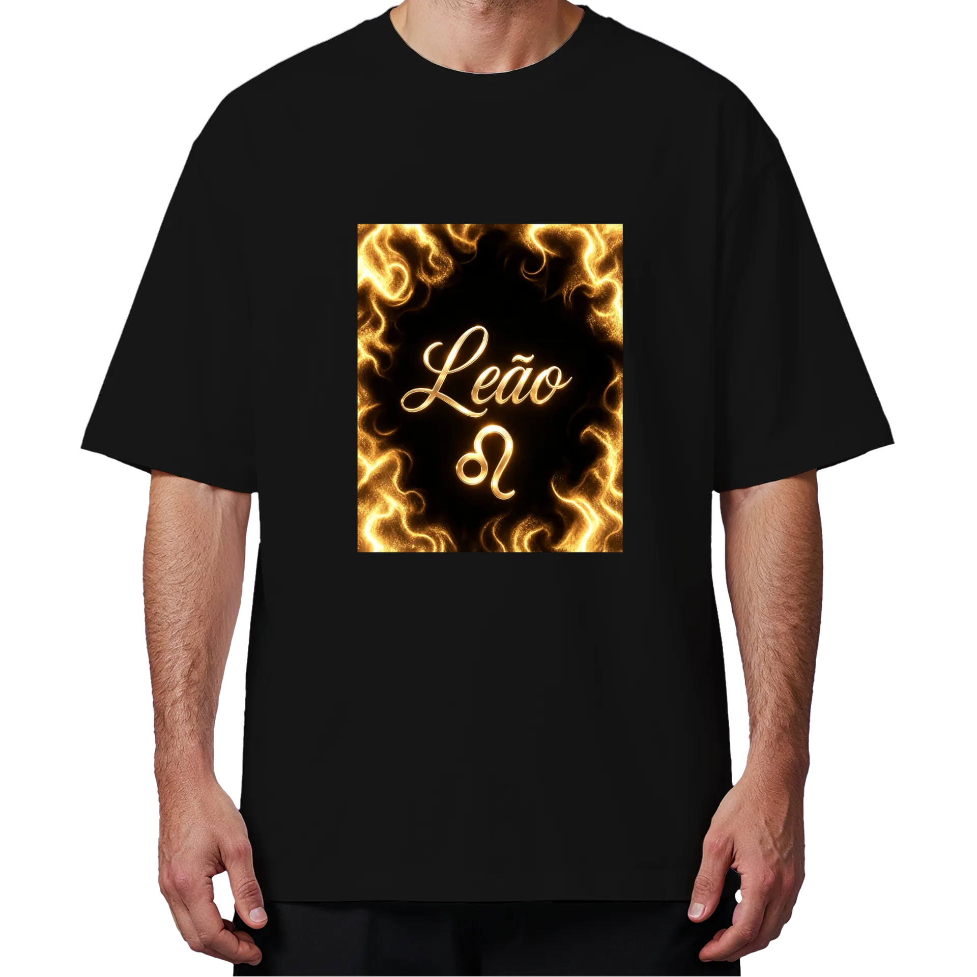 Camiseta Oversized Leão 3D Dourado Preto 100% Algodão - Imagem 4