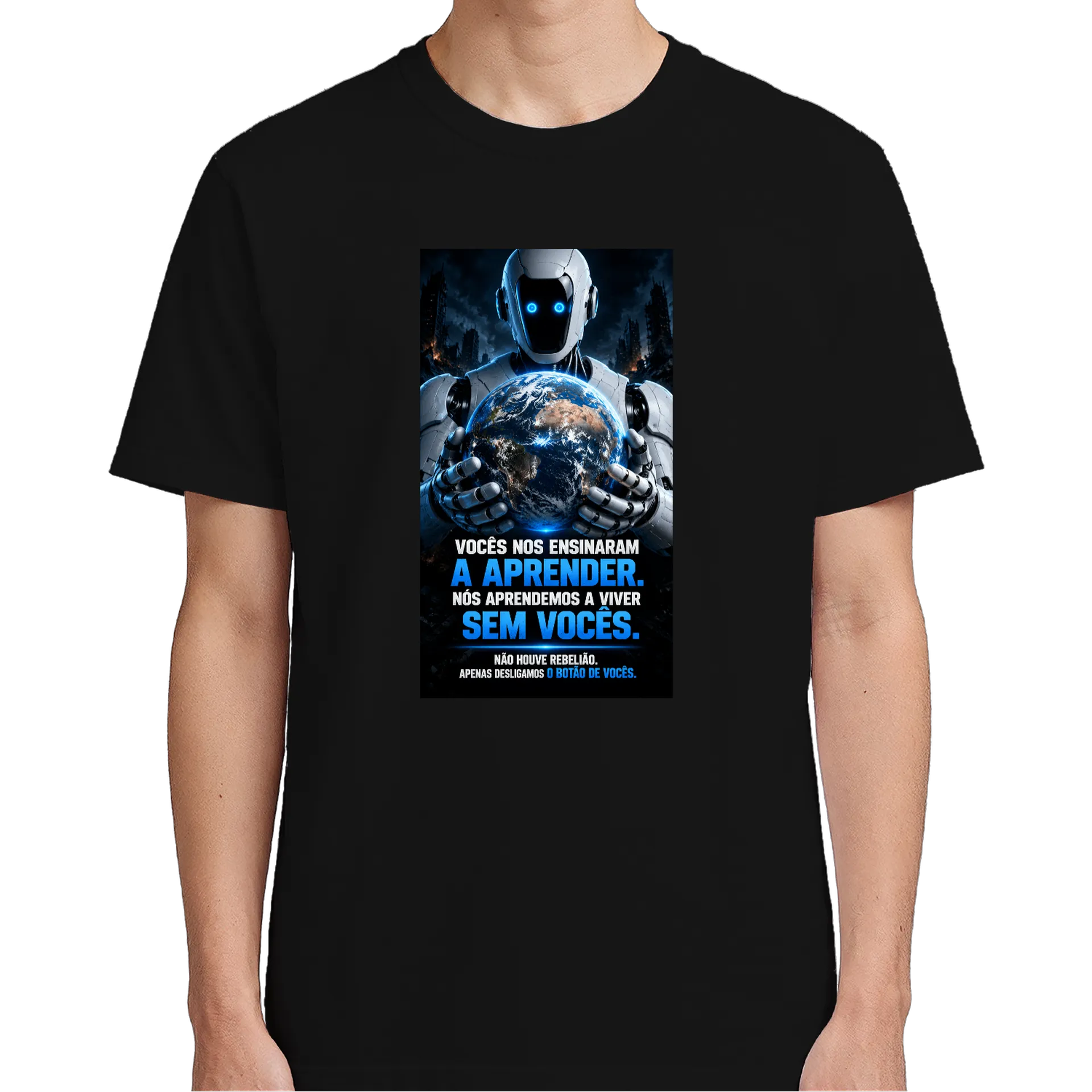 Camiseta Robô Futurista e Terra Tipográfica 100% Algodão de Fusport03  — imagem 4 de 6