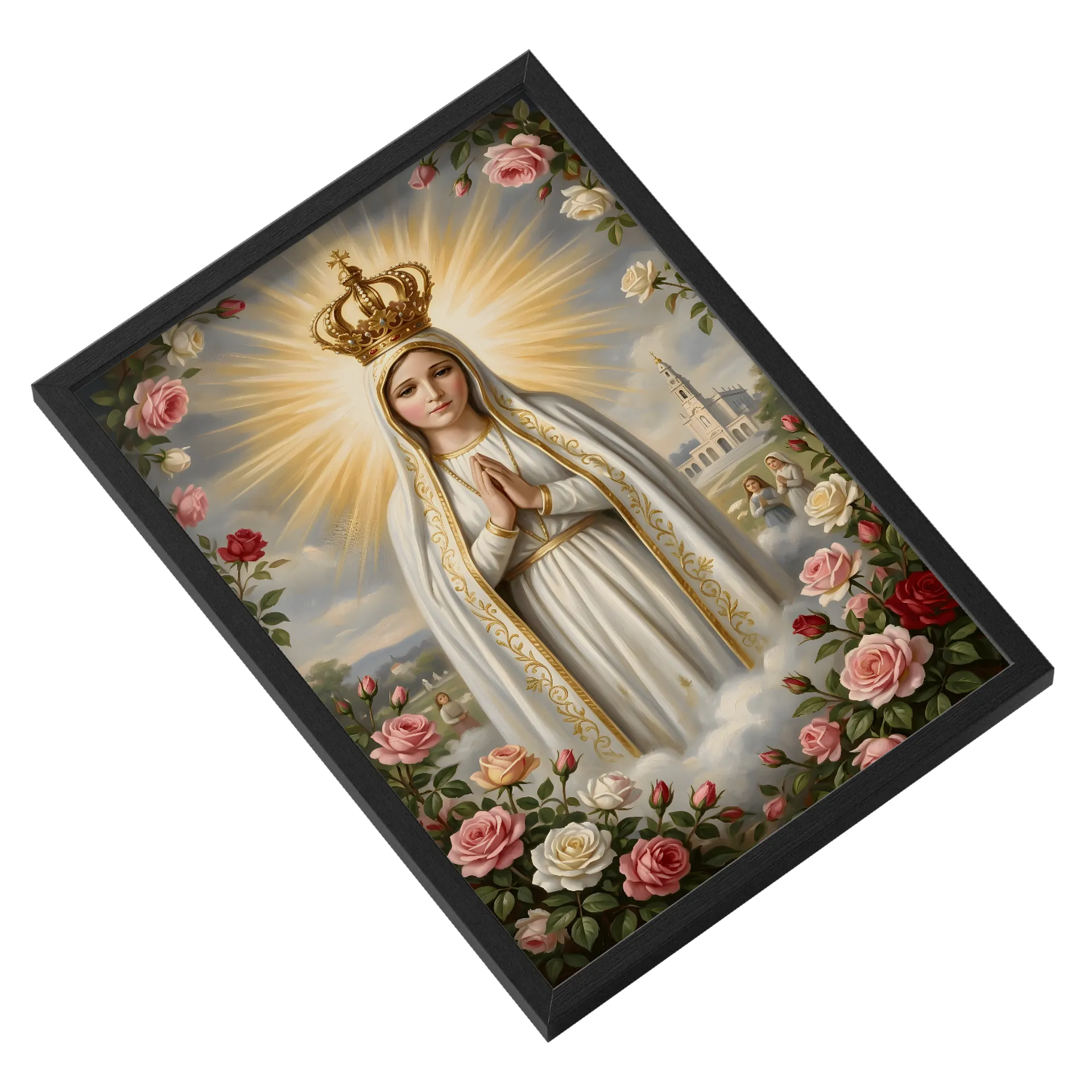 Quadro Nossa Senhora Coroada com Rosas A3 em MDF e Vidro de Coutinho Store — imagem 2 de 3