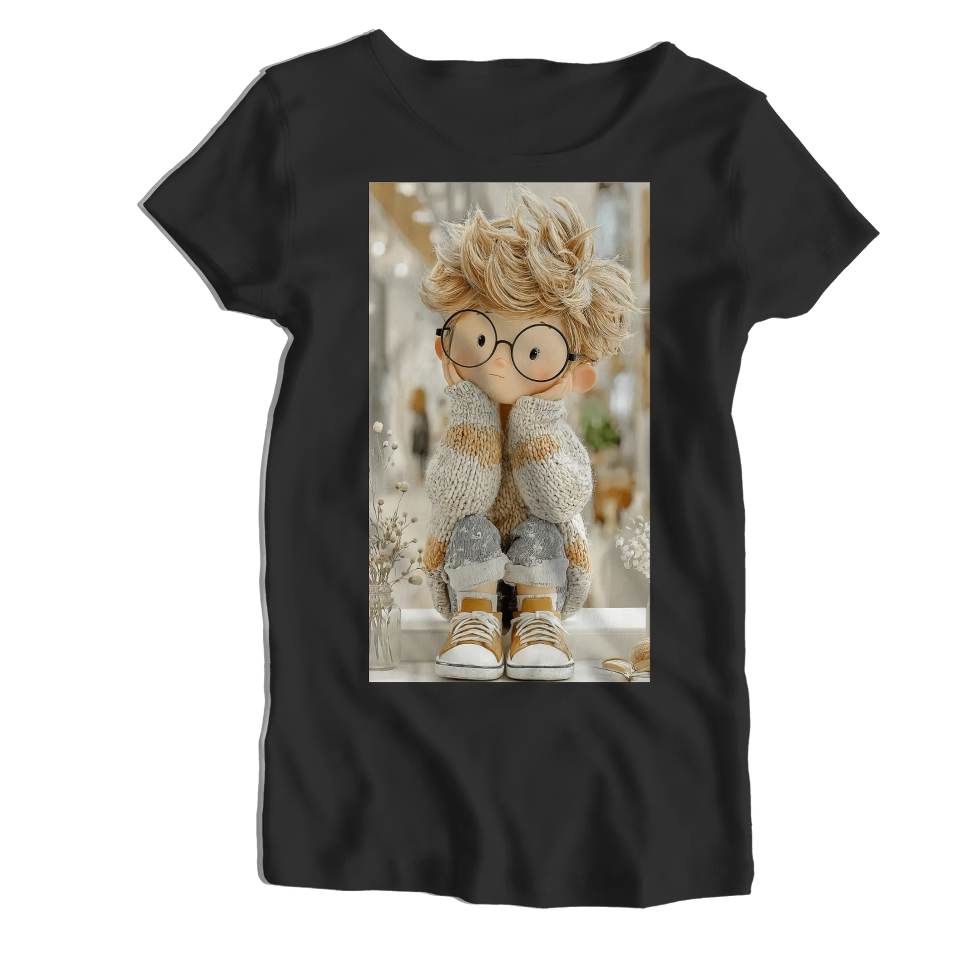 Camiseta Babylook Menino de Óculos Estilo Cartoon 100% - Imagem 1