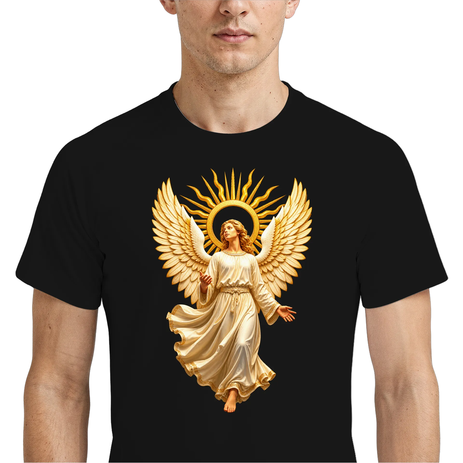 Camiseta Dry Fit Anjo Alado com Auréola Dourada Poliéster - Imagem 4