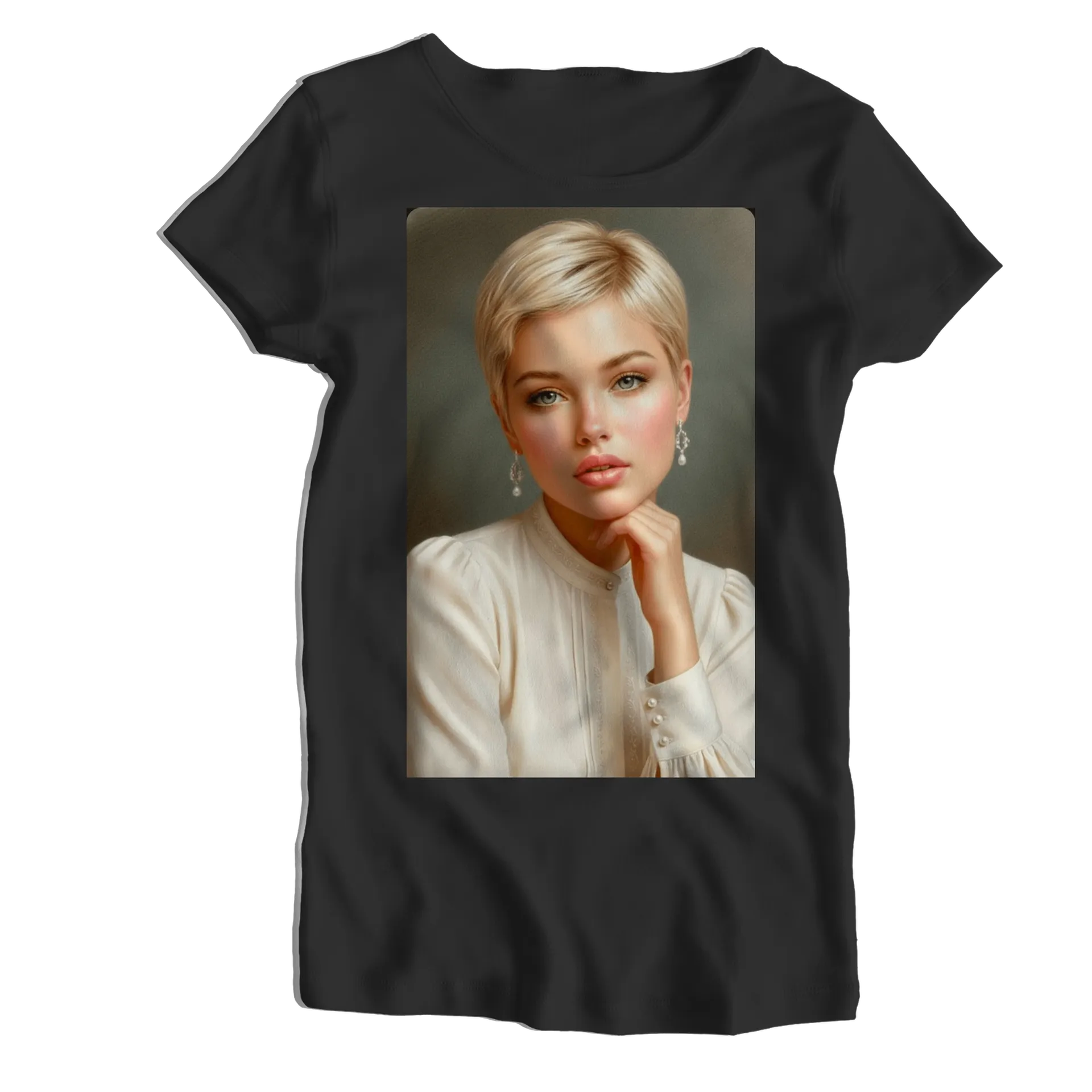 Camiseta Babylook Retrato Realista Mulher Loira 100% Algodão - Imagem 1