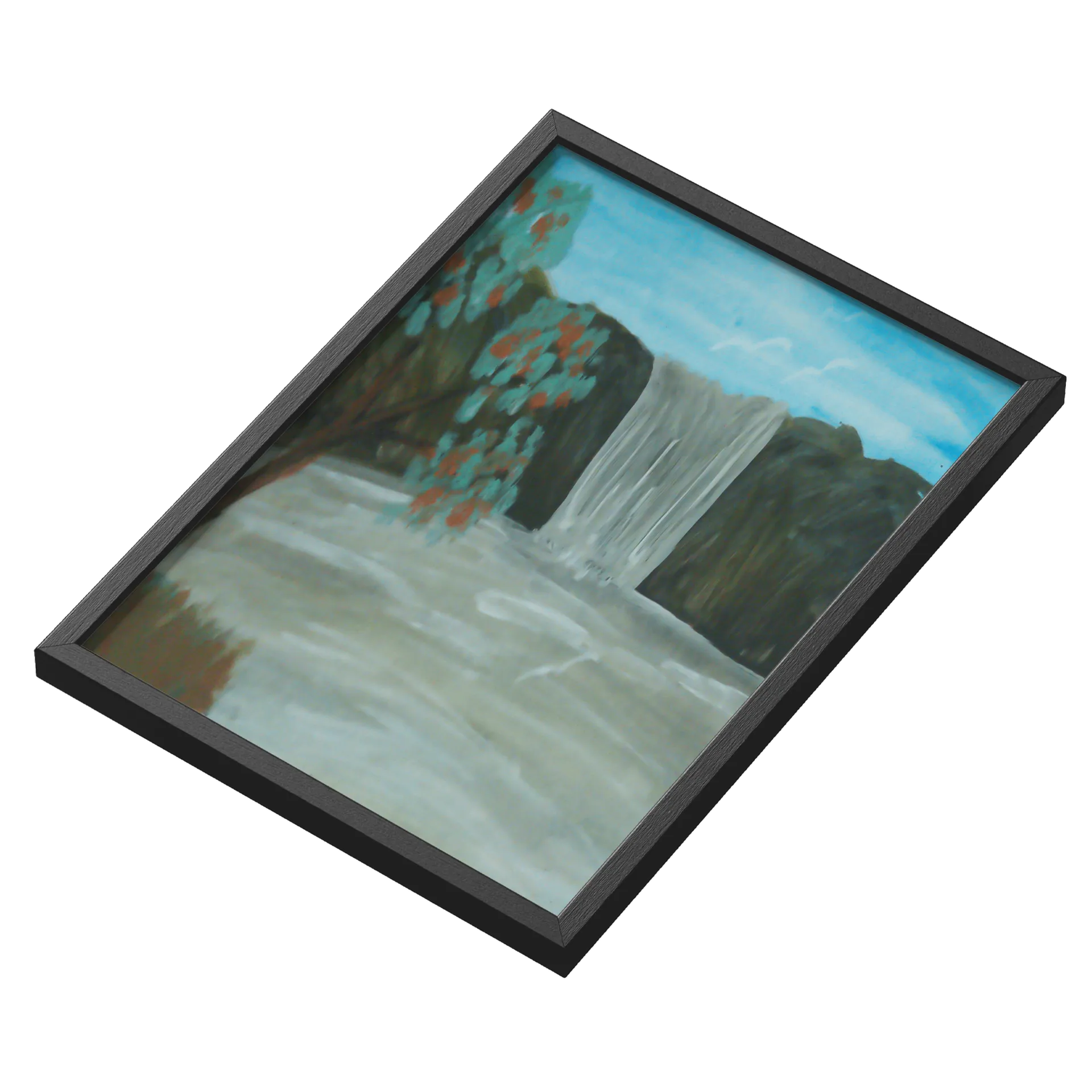 Quadro Paisagem com Cachoeira Pintura A3 com Vidro - Imagem 3