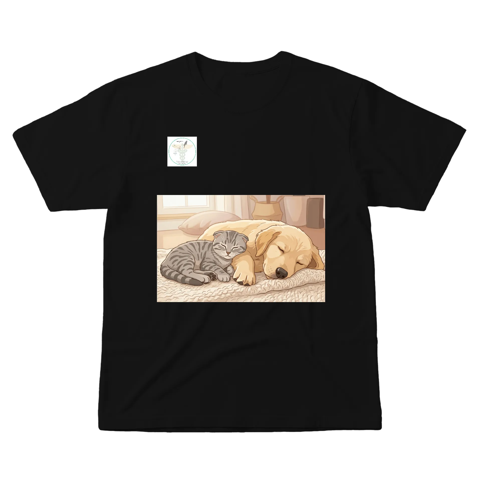 Camiseta Gato e Cachorro Dormindo 100% Algodão - Imagem 1