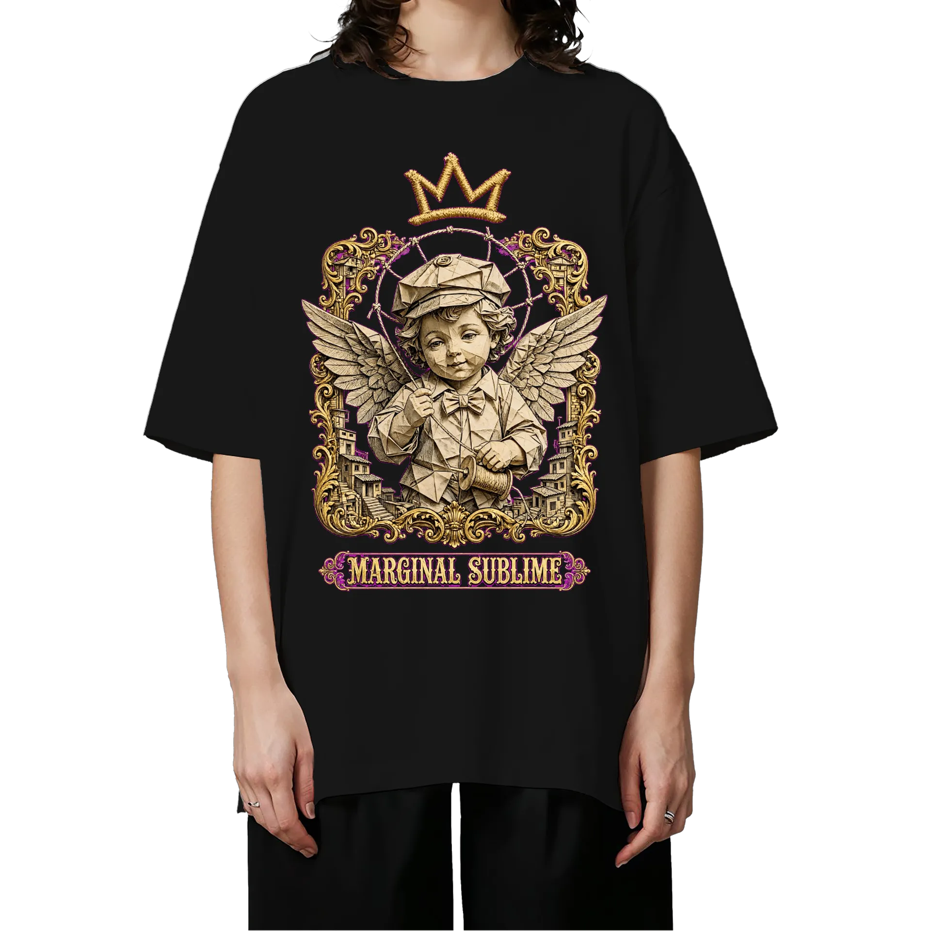 Camiseta Oversized Anjo Coroado Marginal Sublime Dourado e - Imagem 1