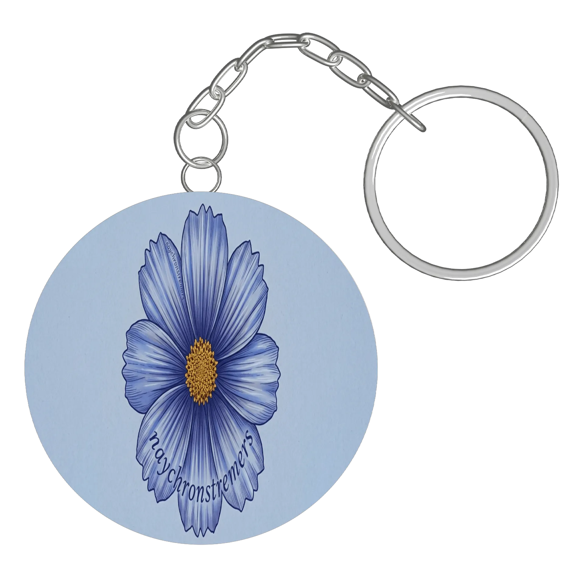 Chaveiro MDF Flor Ilustrada Azul Tipografia Maychronstremer - Imagem 2