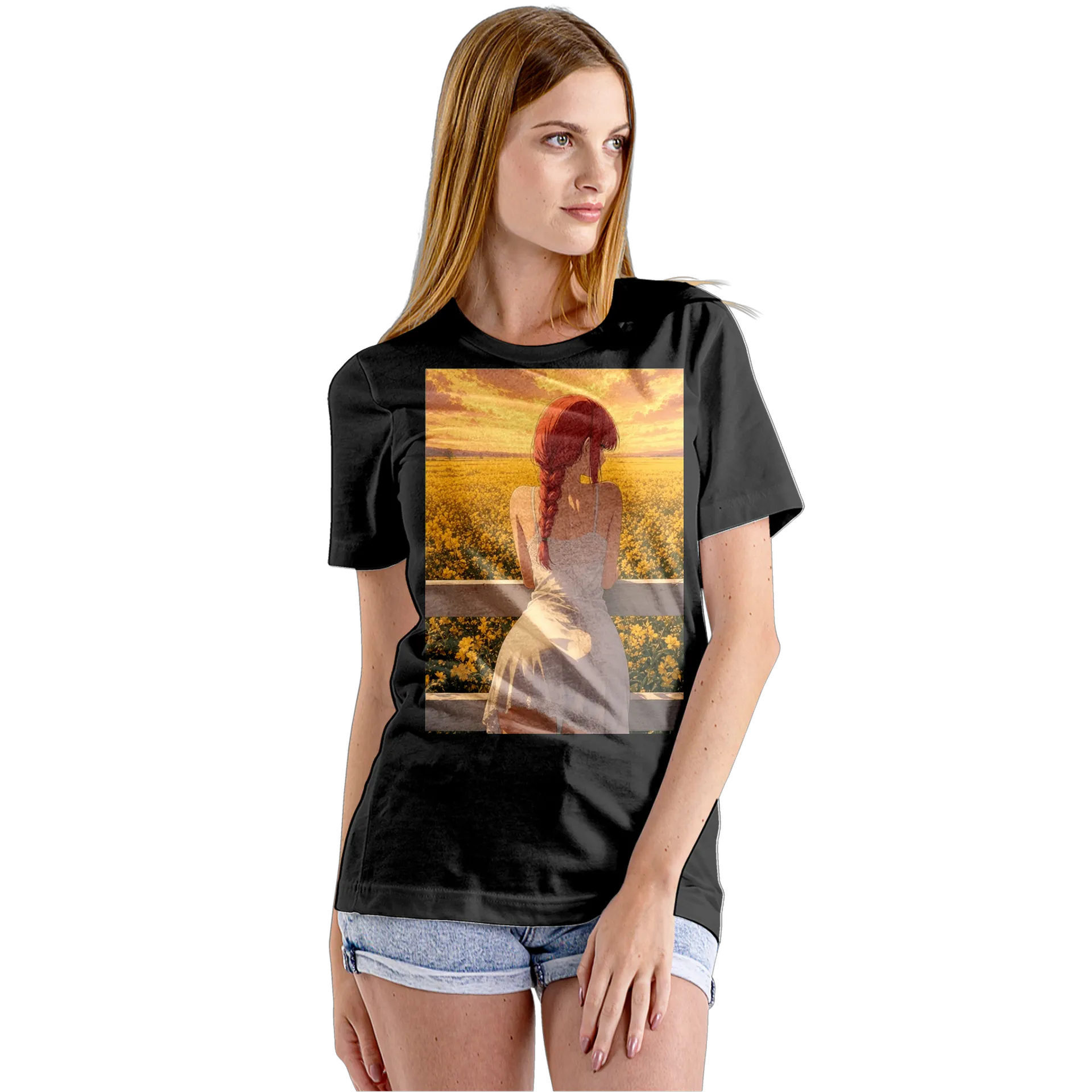 Camiseta Babylook Anime Mulher Campo de Flores 100% Algodão - Imagem 5
