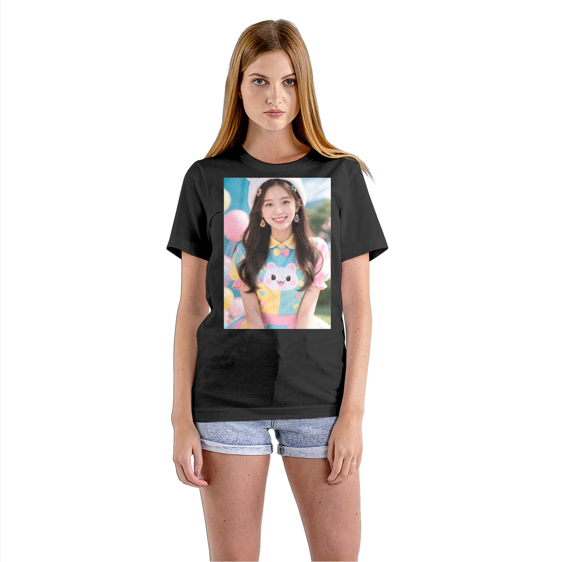 Camiseta Babylook Garota com Touca de Urso 100% Algodão - Imagem 3