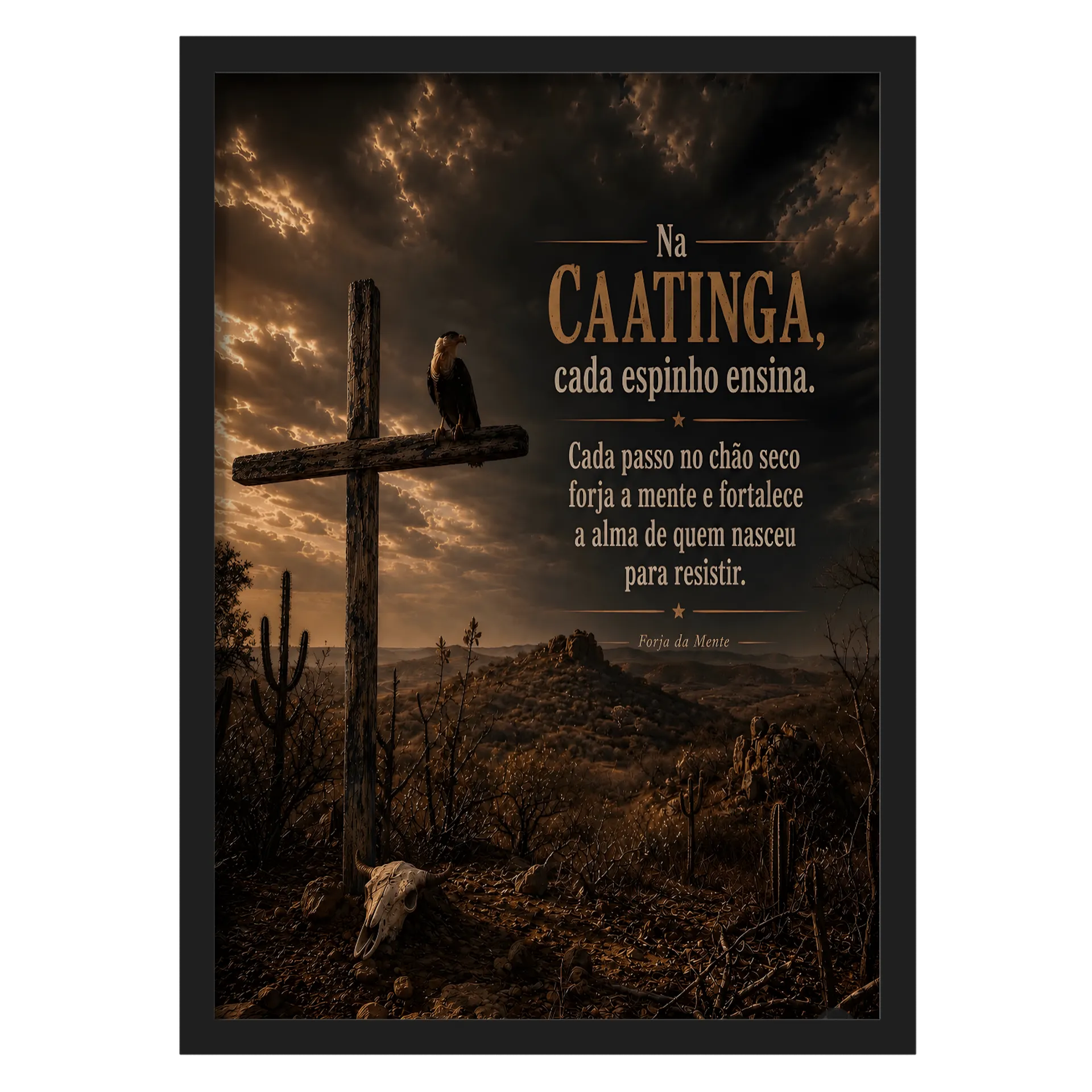 Quadro Caatinga Águia Frase Tipográfica A3 - Imagem 1