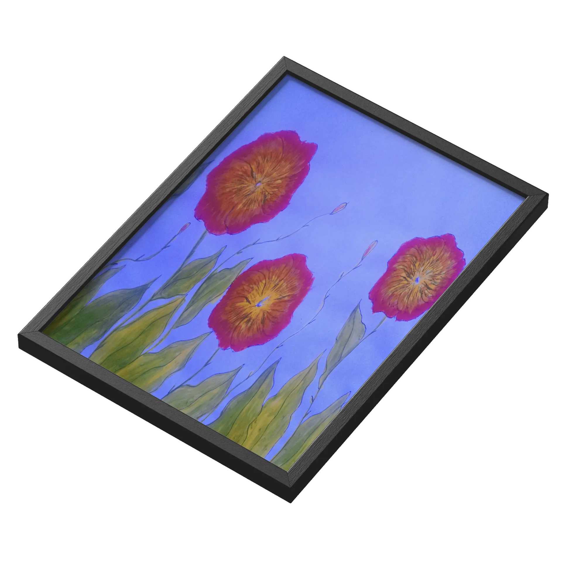 Quadro A3 Flores Vermelhas Ilustração Botânica com Vidro - Imagem 3