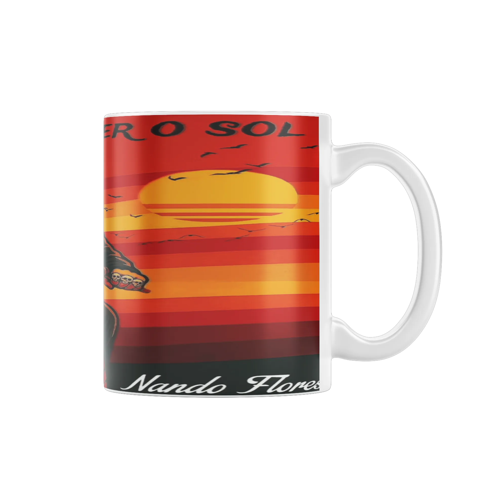 Caneca Porcelana Motociclista e Pôr do Sol Branco 325ml de Nando Flores