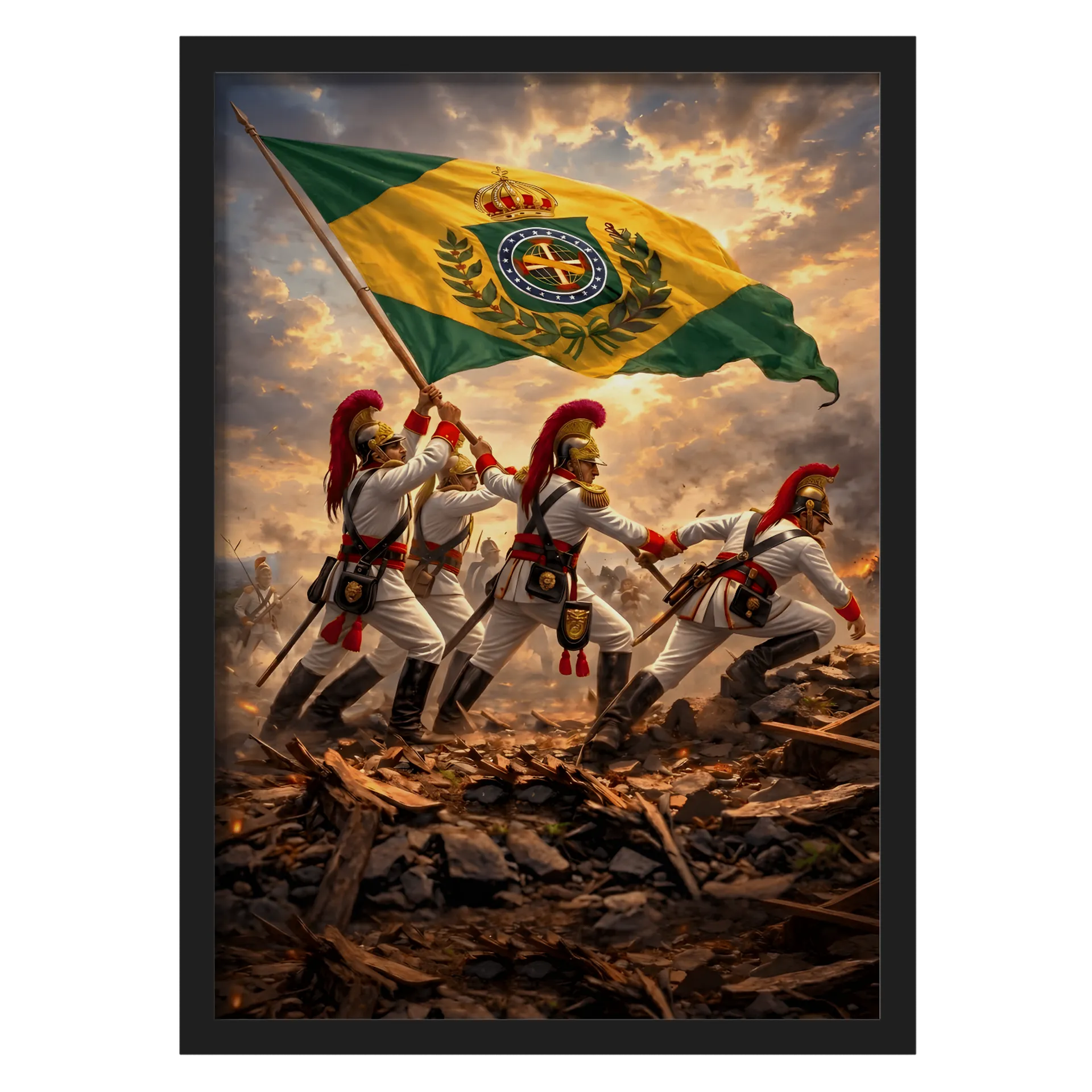 Quadro Soldados Imperiais e Bandeira do Brasil A3 - Imagem 1