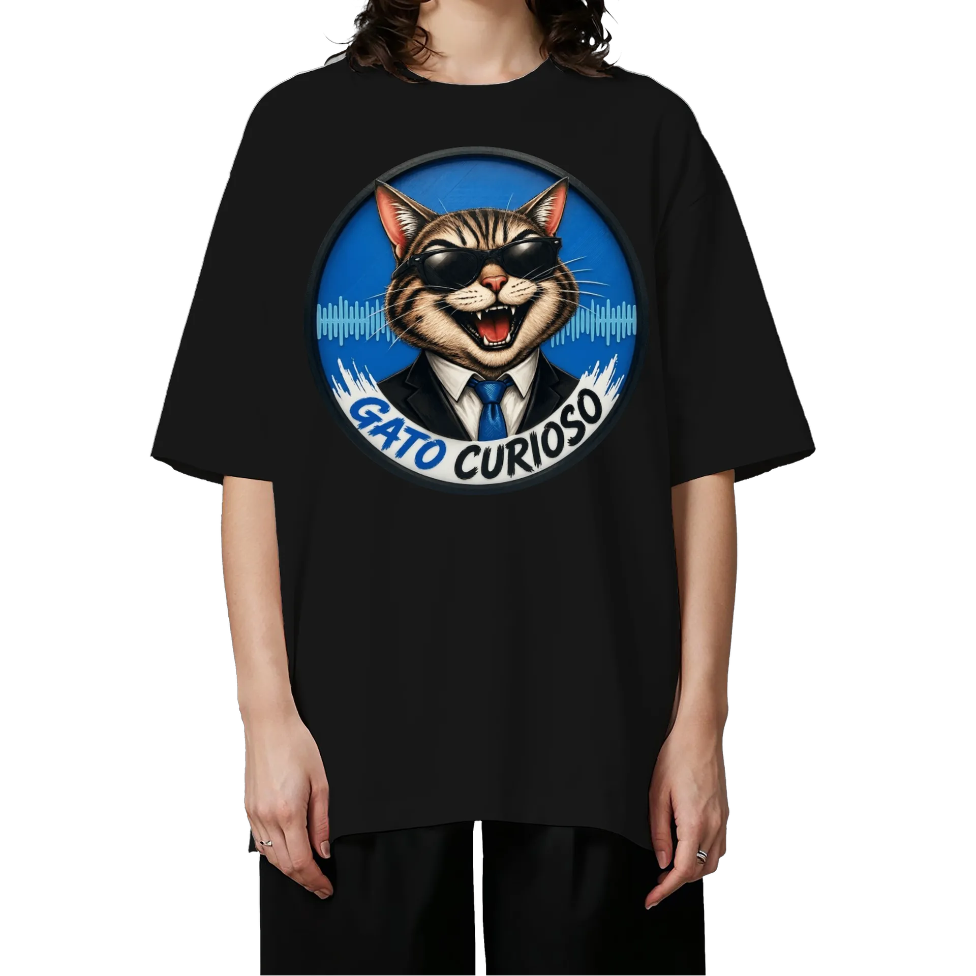 Camiseta Oversized de Gato Curioso  — imagem 3 de 6