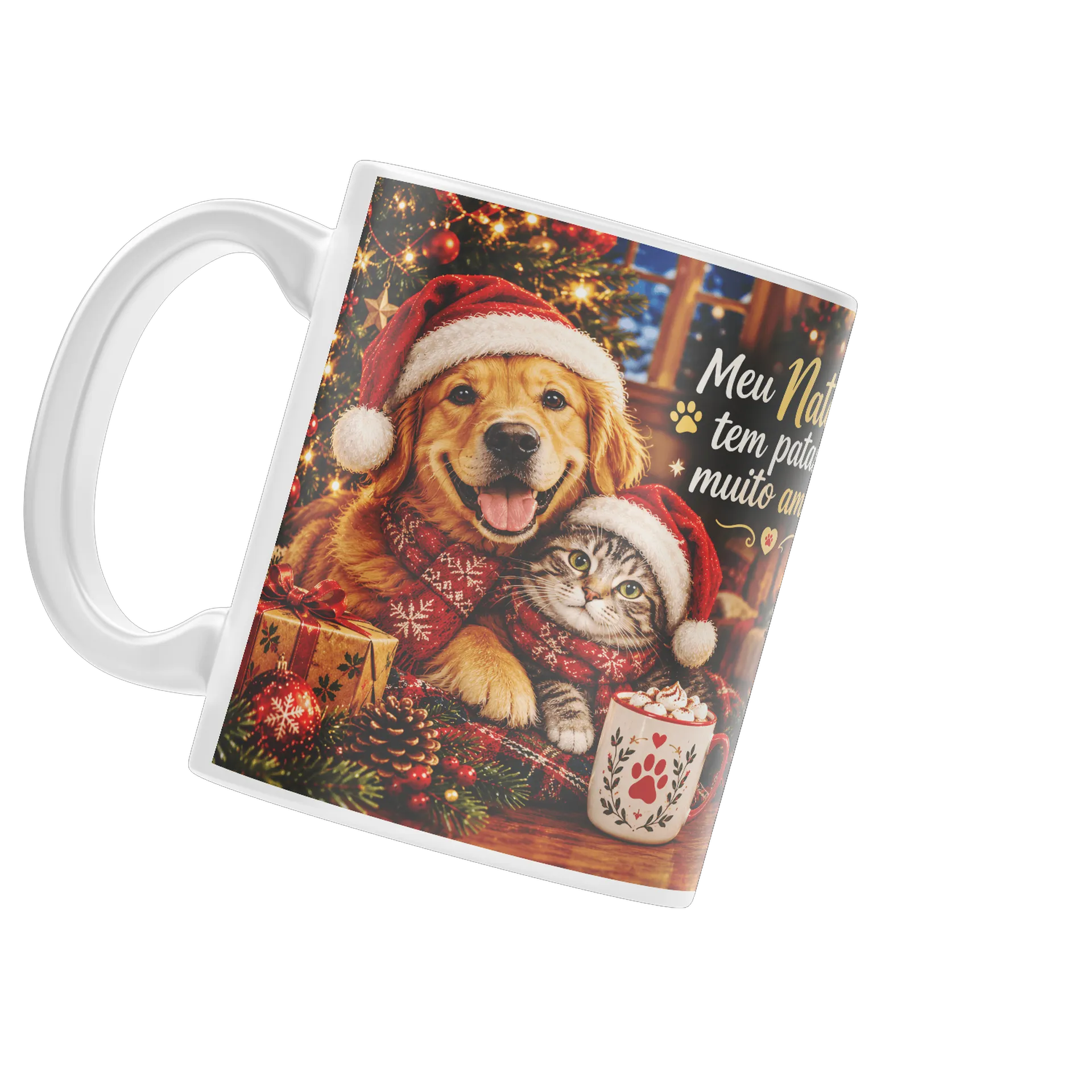 Caneca Cão e Gato de Natal com Frase 325ml - Imagem 3