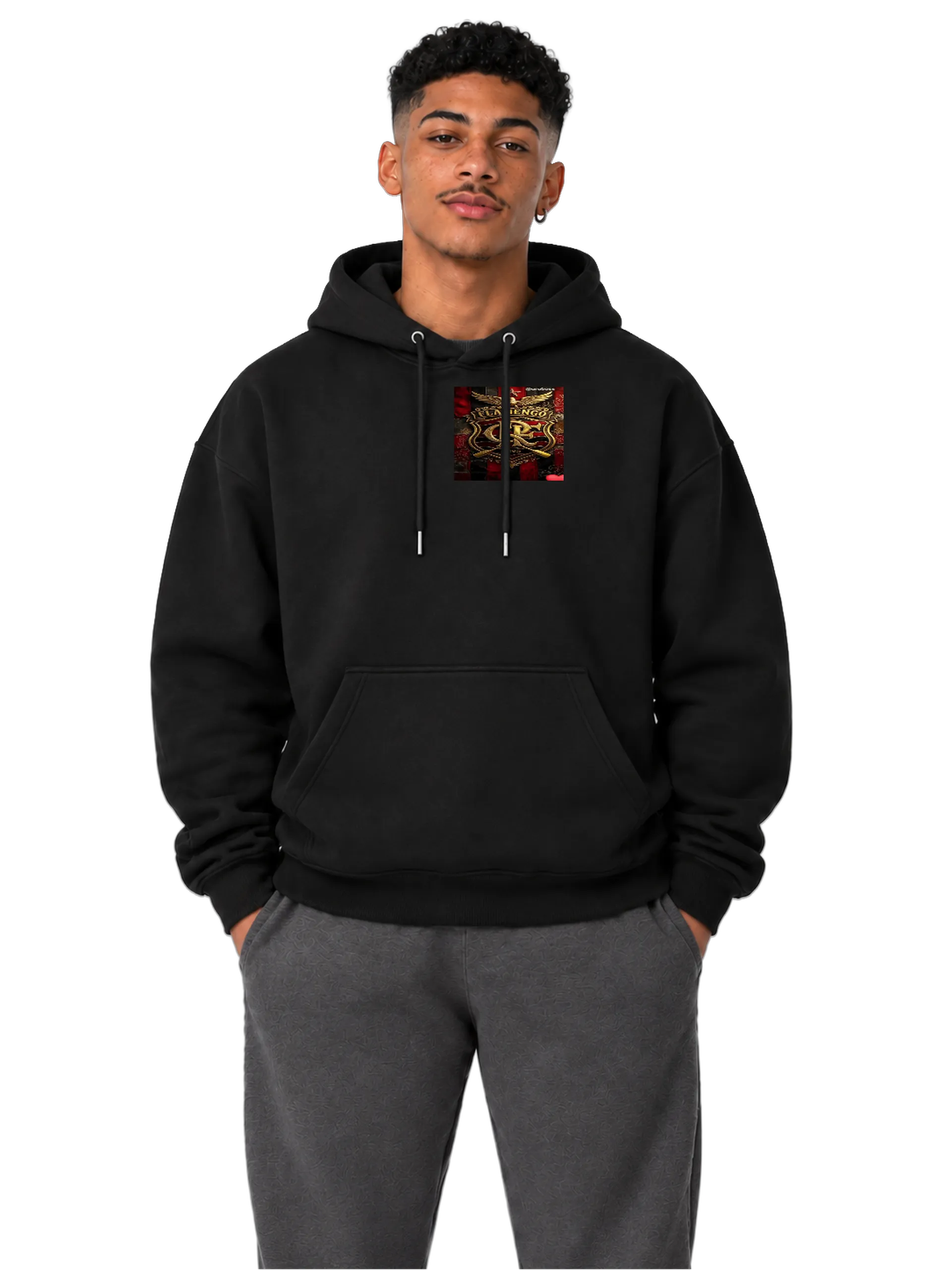 Blusa Moletom Canguru Flamengo Escudo e Troféus Vermelho e - Imagem 3