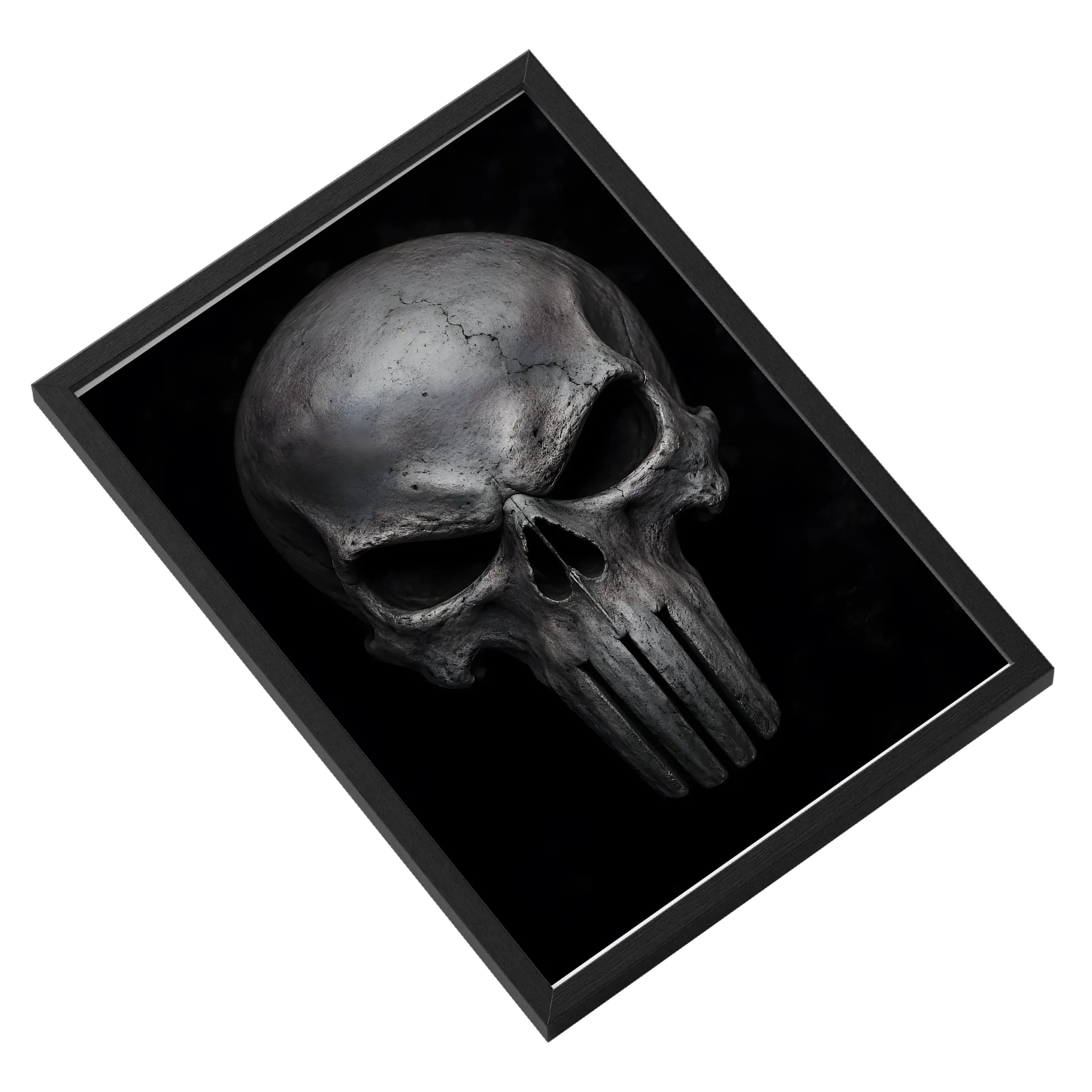 Quadro Caveira Realista em Preto e Cinza A3 com Vidro - Imagem 2