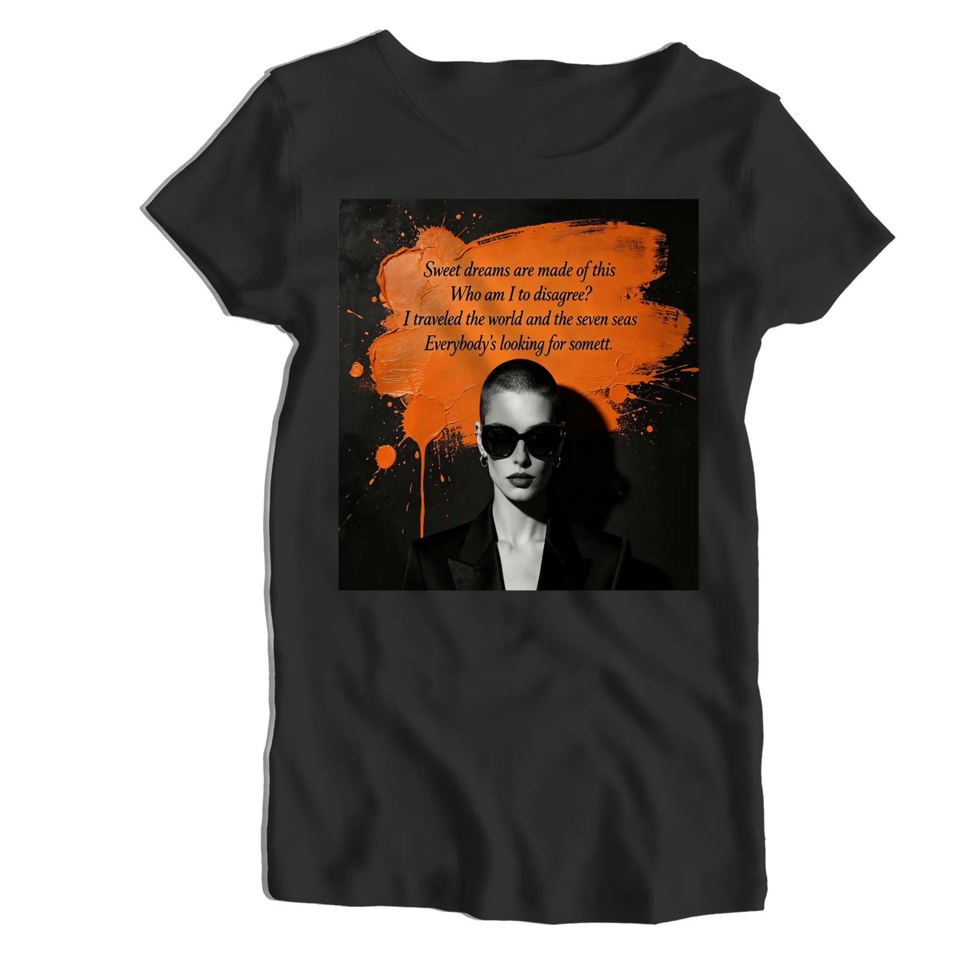 Camiseta Babylook Letra e Óculos Estampa Laranja Arte - Imagem 1