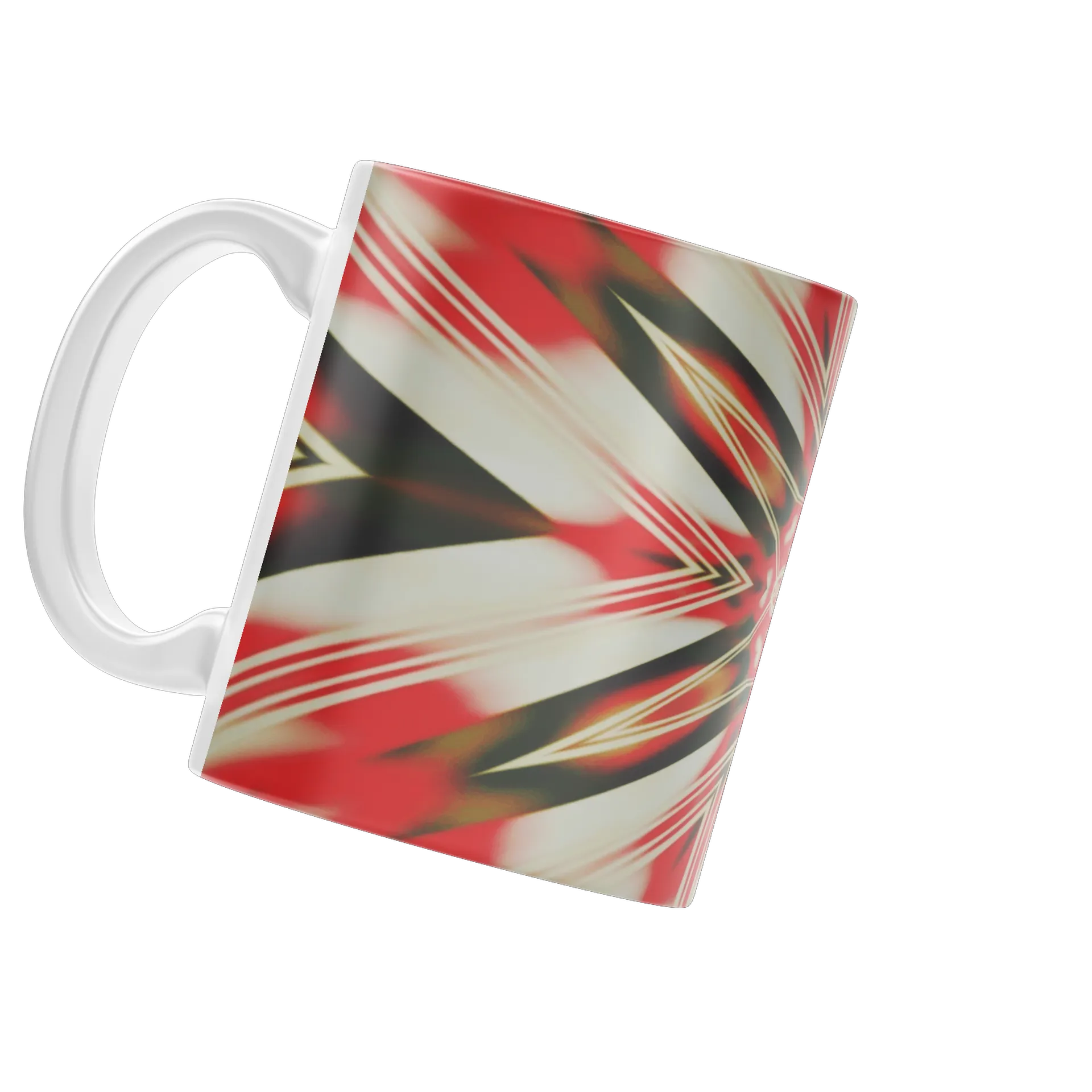 Caneca Porcelana Estampa Kaleidoscópio Vermelho Branco 325ml - Imagem 3