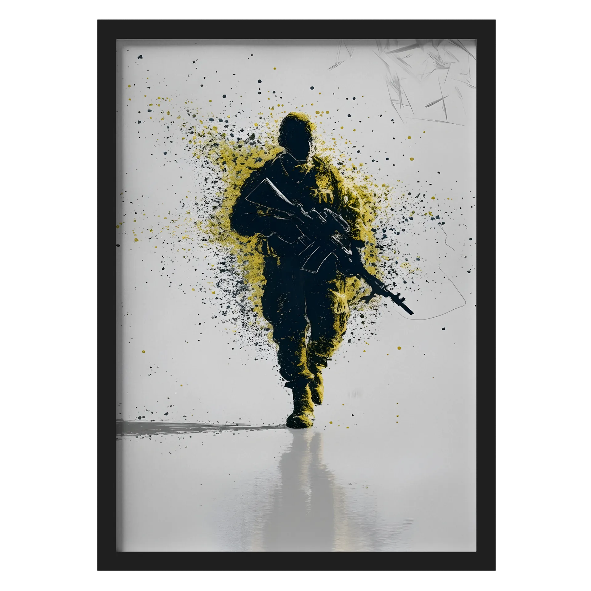 Quadro Soldado Armado Arte Abstrata Preto e Amarelo A3 de D'ZARMY TACTICAL COMBAT WEAR  — imagem 1 de 3