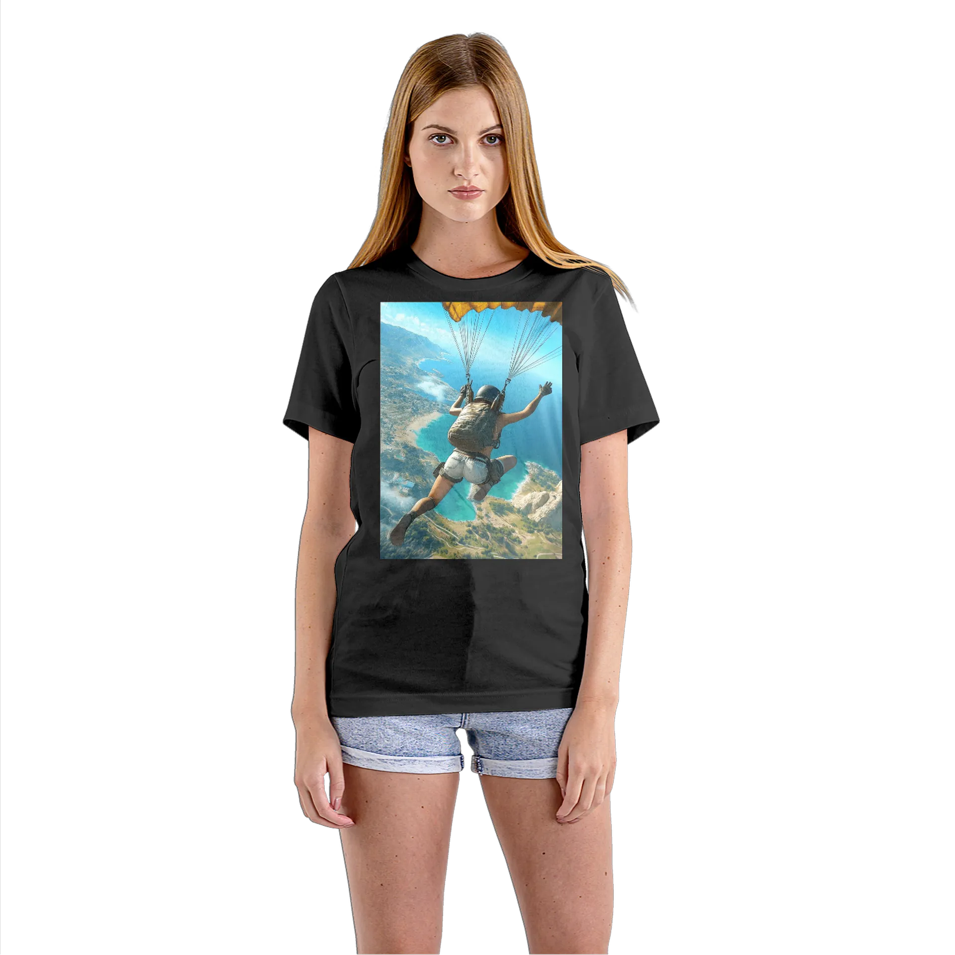 Camiseta Babylook Paraquedista sobre Paisagem Costeira - Imagem 3