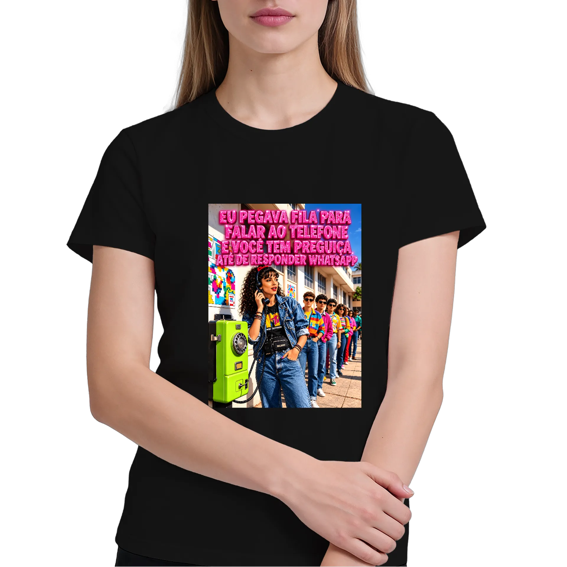 Camiseta Música Anos 80 Estampa Neon Preto 100% Algodão - Imagem 3