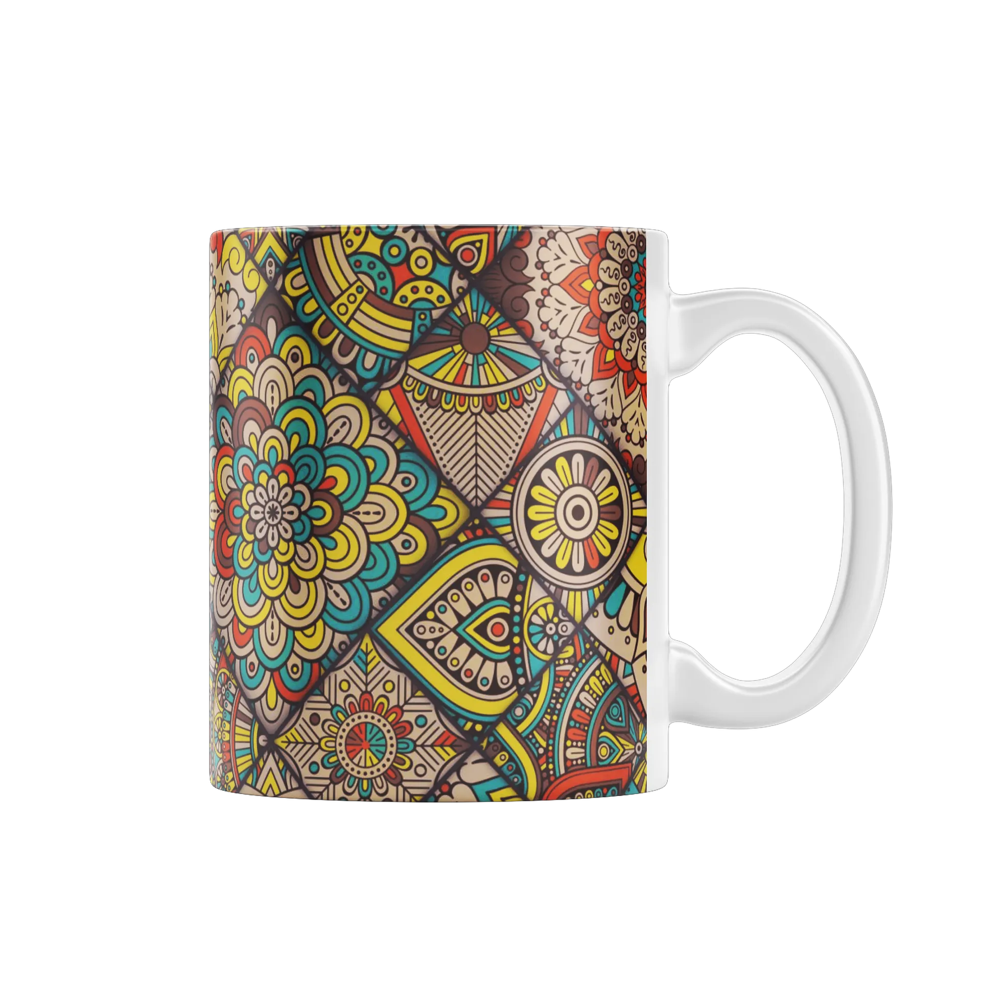 Caneca Porcelana Estampa Mandala Colorida 325ml - Imagem 1