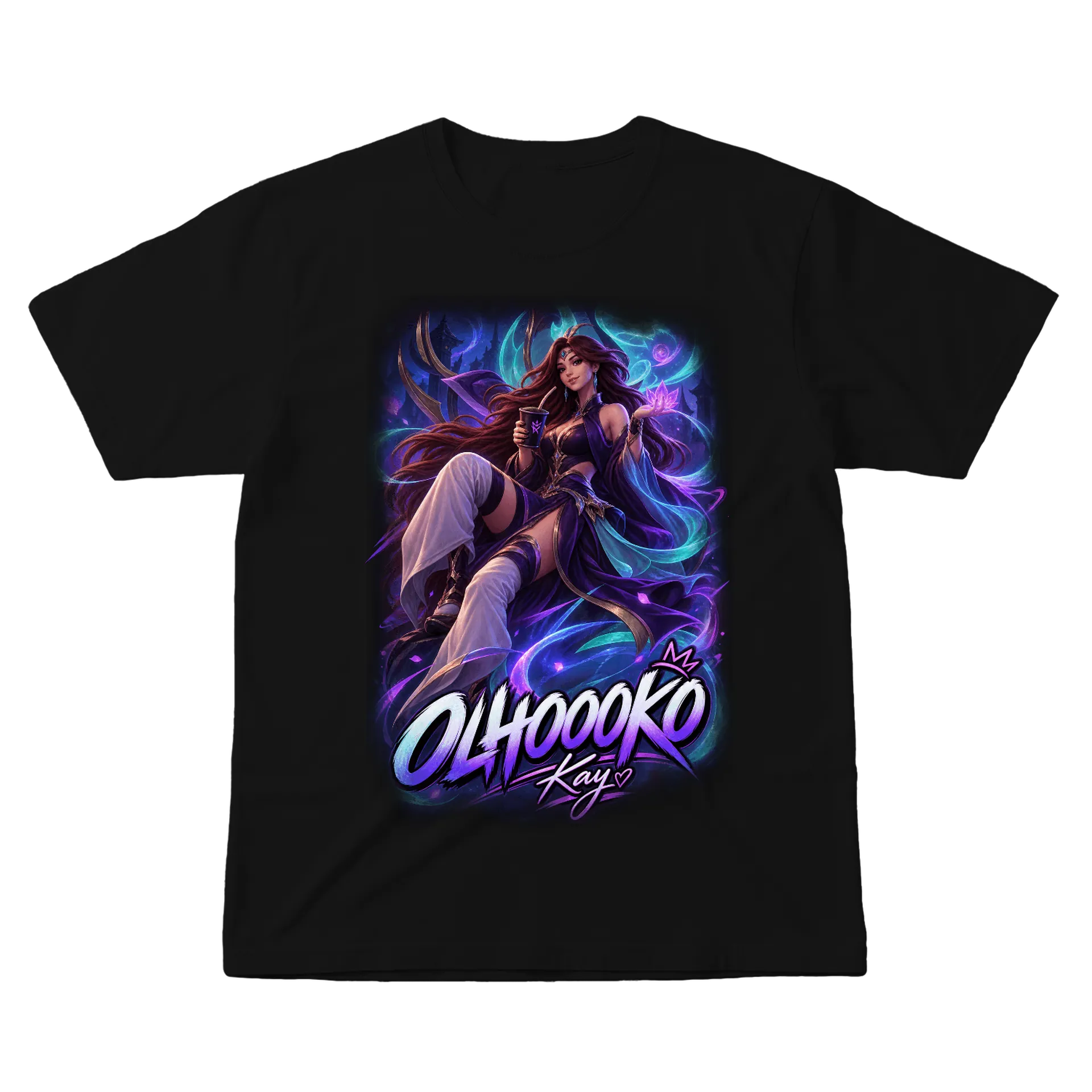 Camiseta Ilustration Neon Gráfico Olhoooko 100% Algodão - Imagem 1