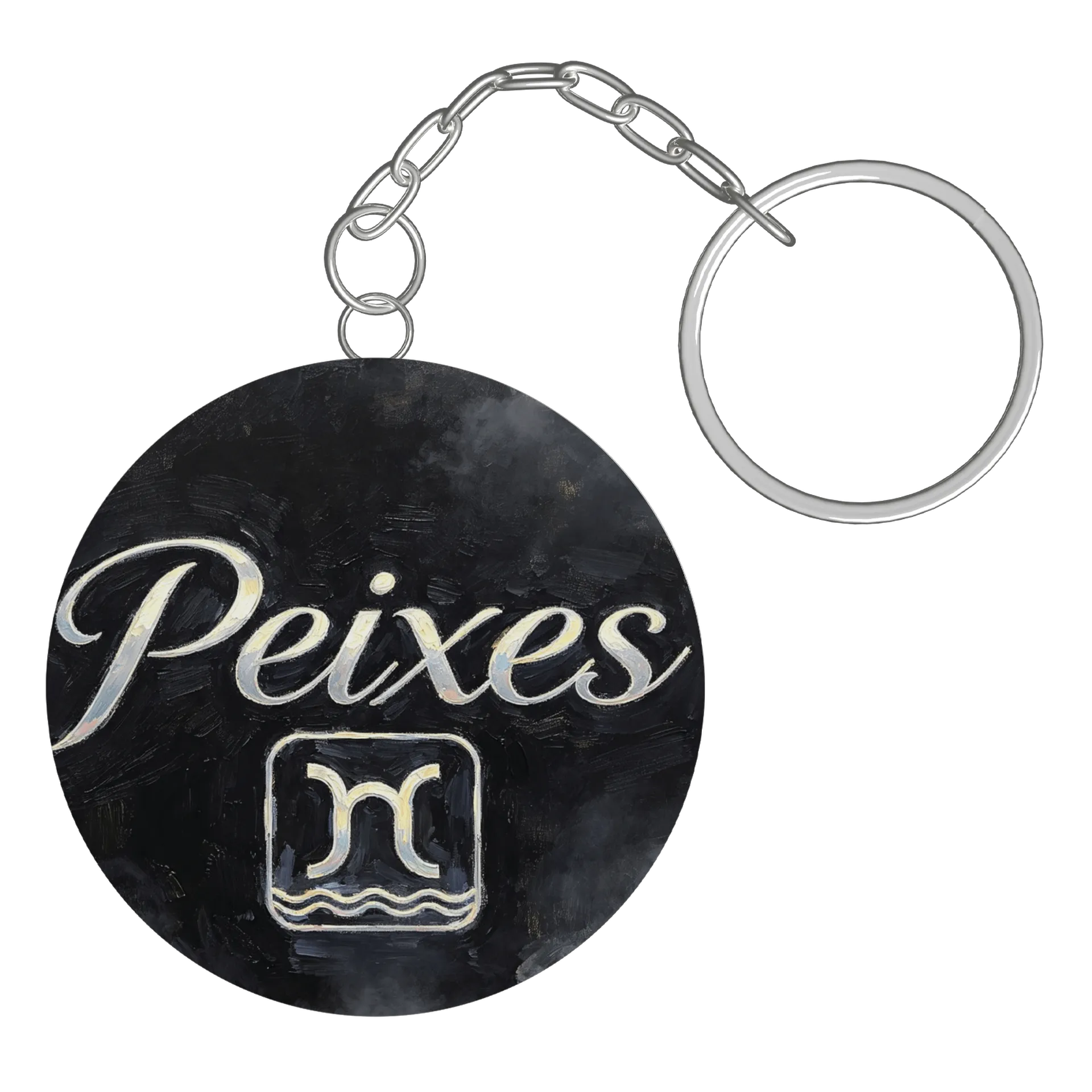 Chaveiro MDF Peixes Estampa Grafite Branco 5x5cm - Imagem 3