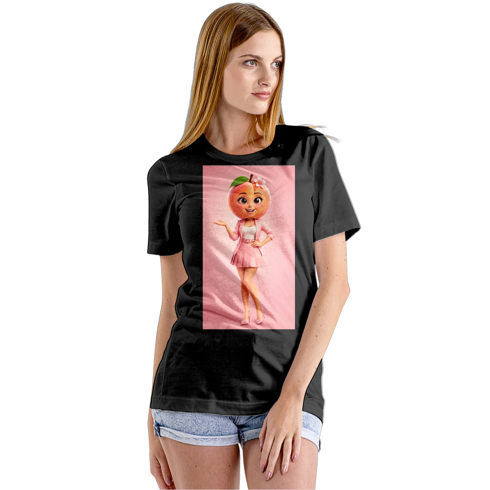 Camiseta Babylook Pêssego Personagem Cartoon 100% Algodão - Imagem 5