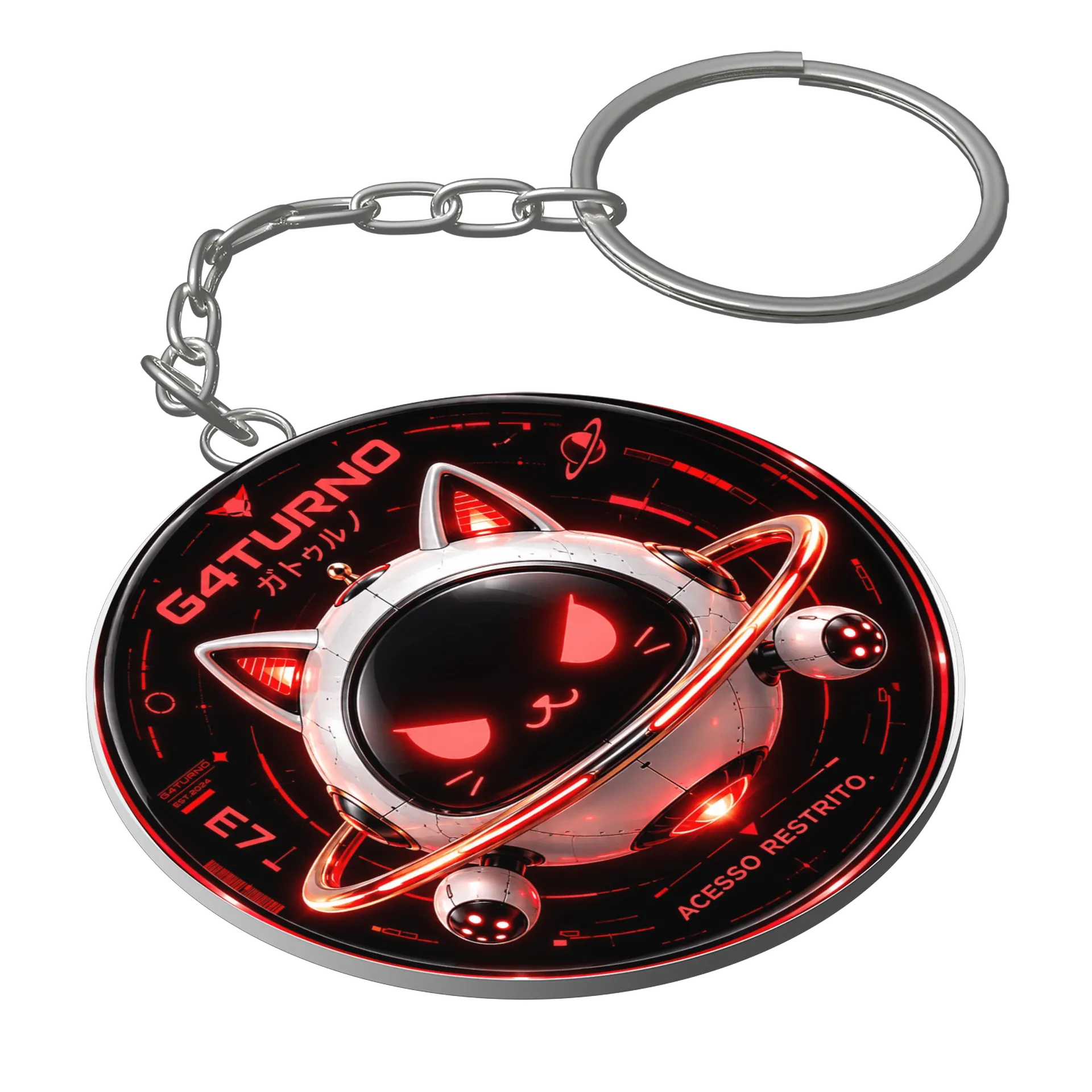 Chaveiro MDF Gato Espacial Neon Vermelho - Imagem 1