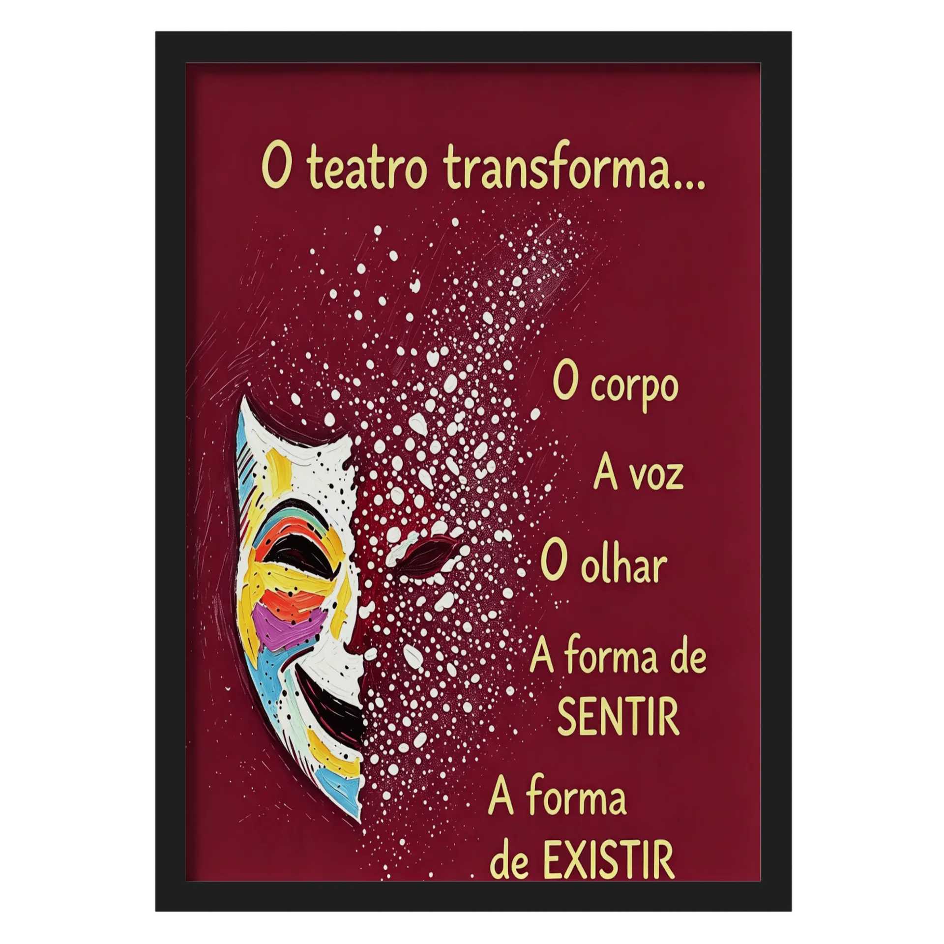 Quadro Arte Máscara Colorida A3 com Vidro MDF e Vidro - Imagem 1